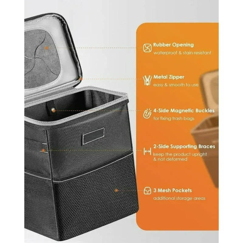 Storage Pockets Organizer Car Trash Can with Lid Auto Rear Seat Garbage Can Large Capacity Vehicle Storage Tool Trash Bin
