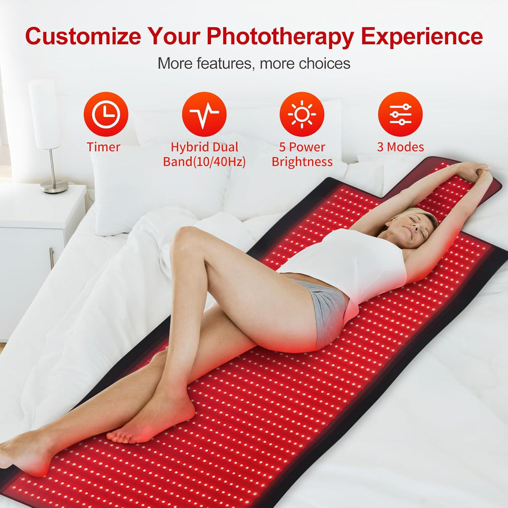 1370 Leds Dual Full Body Red Light Therapy Mat, Red Light Therapy Blanket, 2In1 Leds(660Nm& 850Nm), Premium Leather, Adjustable Timer & Intensity