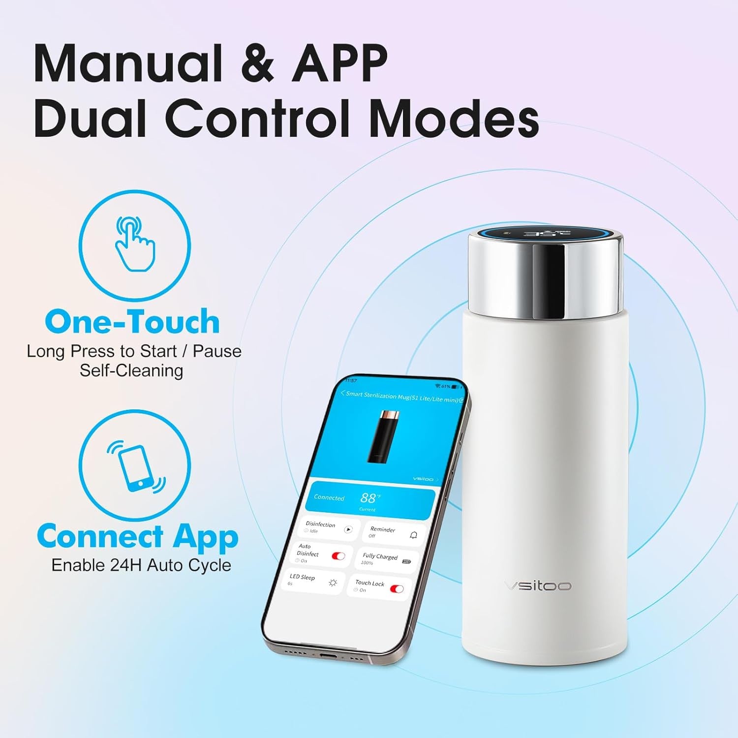 S1 Lite Mini 8.5Oz Insulated Self-Cleaning Water Bottle for Purse | Purse-Ready 8.5Oz Mini Bottle with Auto Self-Cleaning, App & Touchscreen Control, Temp Display and 30-Day Battery Life