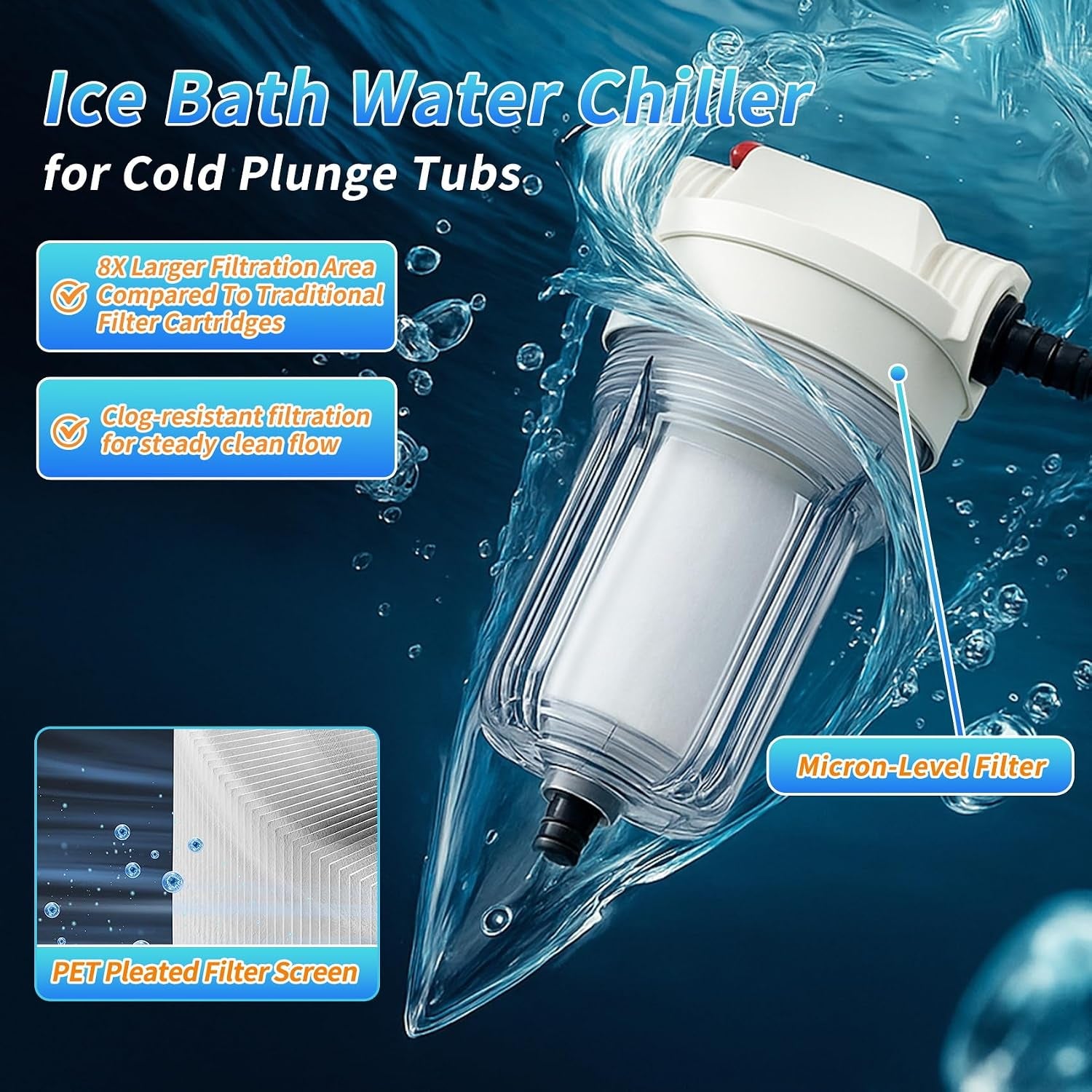 𝙐𝙥𝙜𝙧𝙖𝙙𝙚 Ice Bath Water Chiller, 1/3 HP Water Chiller for Cold Plunge Tubs, with Pump, External Filter and Filter Media, Remote Control, for Home and Professional Use