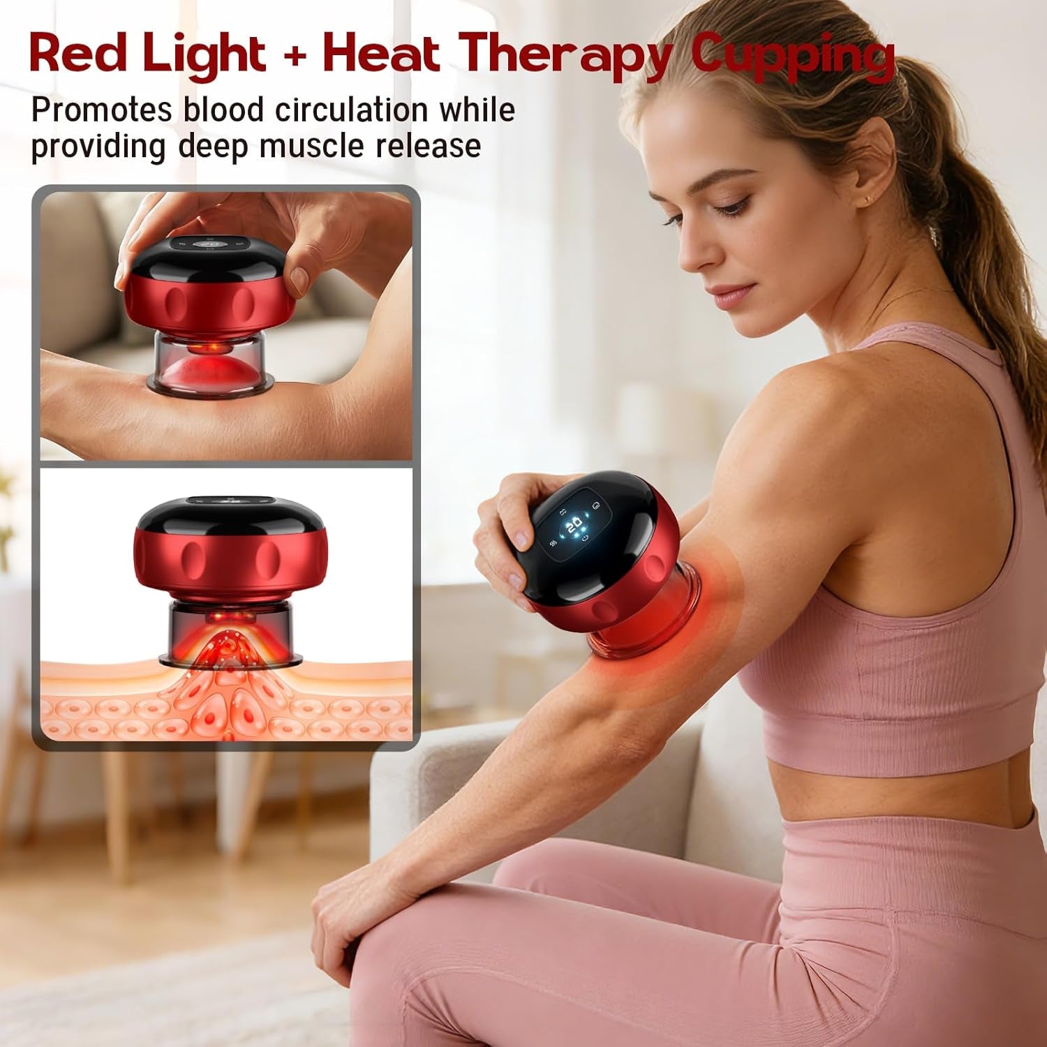 2 Pack Cupping Set, 7-In-1 Smart Cupping Therapy Massager. Red Light Cupping Therapy Set with 2 Modes for Targeted Muscle Soreness,Tighter Skin,Cupping Kit with 20 Levels Suction and Heat and Gua Sha