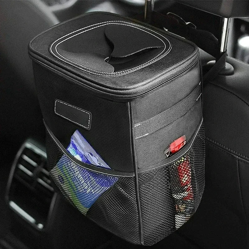 Storage Pockets Organizer Car Trash Can with Lid Auto Rear Seat Garbage Can Large Capacity Vehicle Storage Tool Trash Bin