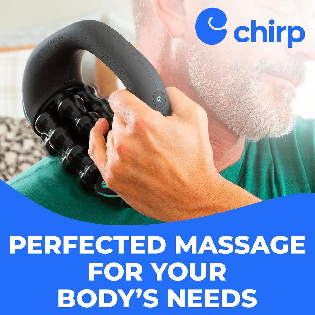 RPM Mini Rolling Percussive Massager, Deep Tissue Muscle Roller | Portable Percussive Massage Roller, Neck and Shoulder Massager, Multi-Grip Handle, Rechargeable, Muscle Recovery