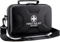 Kit de primeros auxilios impermeable de 410 piezas con estuche rígido negro de Movil Shop para camping y supervivencia.

