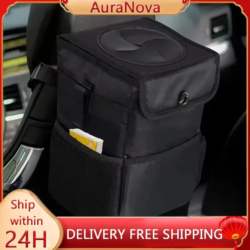 Storage Pockets Organizer Car Trash Can with Lid Auto Rear Seat Garbage Can Large Capacity Vehicle Storage Tool Trash Bin