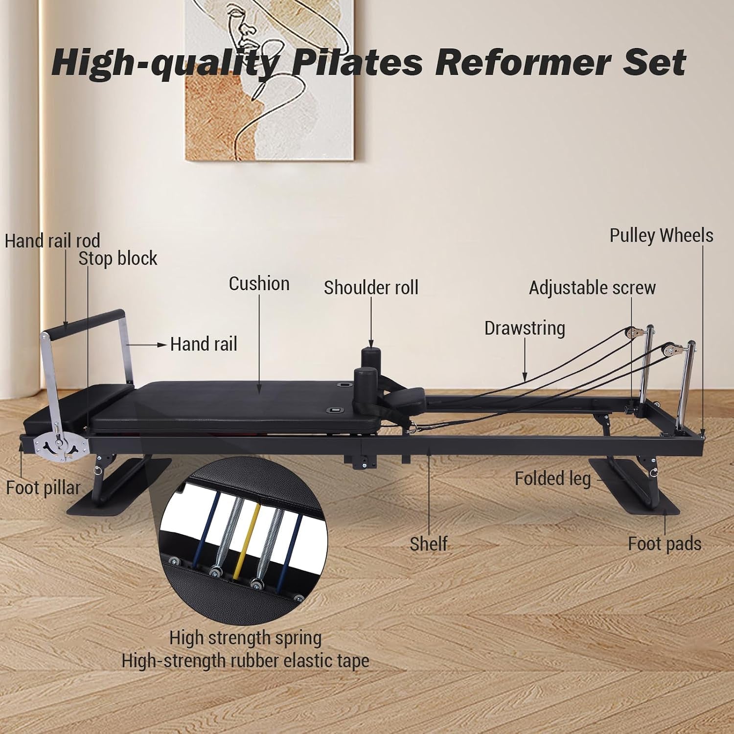 Pilates Reformer Machine for Home, 91" Foldable Pilates Reformer with High & Low Modes, 3-In-1 Reformer Pilates Equipment with Springs, Resistance Cords,