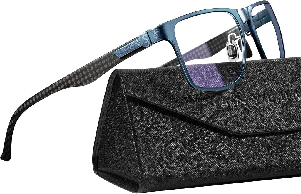 Blue Light Glasses Men, Relieve Eyestrain and Eye Protection, Al-Mg Metal Computer Blue Light Blocking Glasses