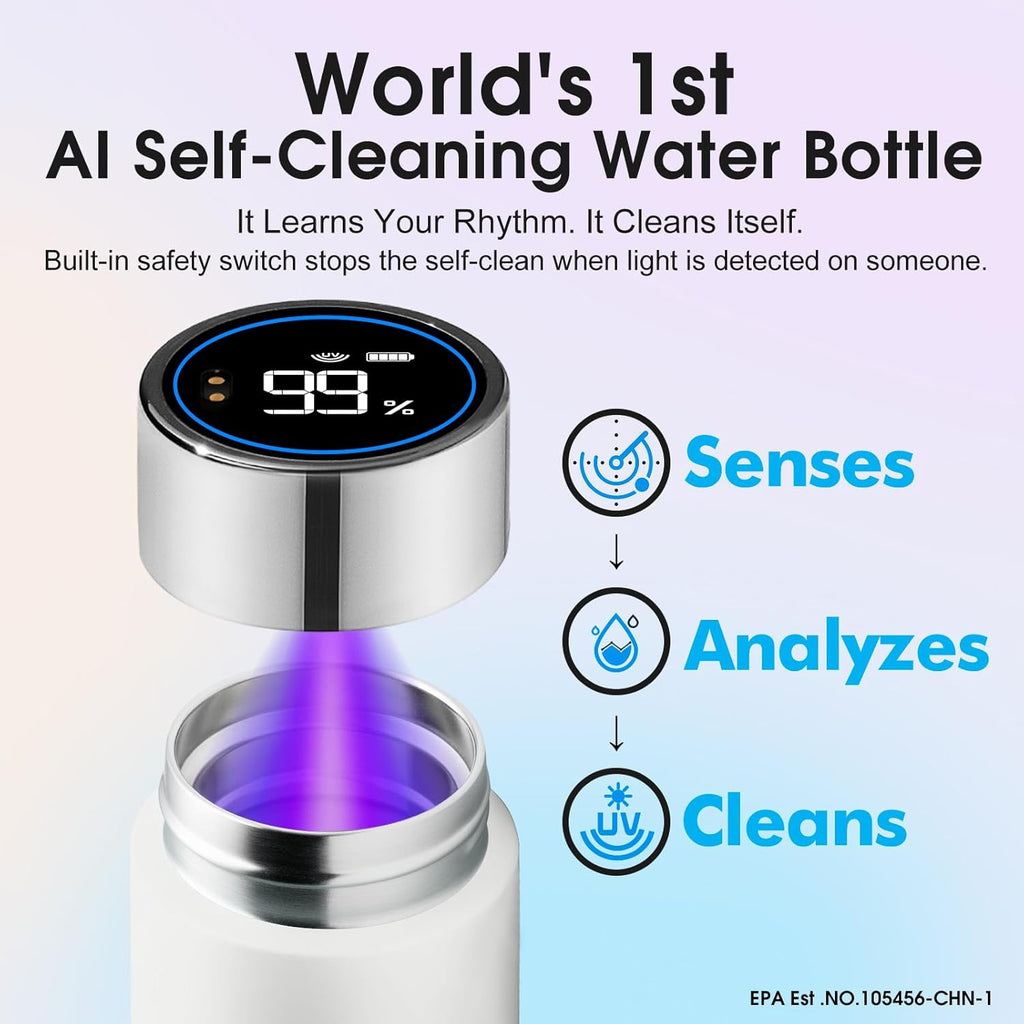 S1 Lite Mini 8.5Oz Insulated Self-Cleaning Water Bottle for Purse | Purse-Ready 8.5Oz Mini Bottle with Auto Self-Cleaning, App & Touchscreen Control, Temp Display and 30-Day Battery Life