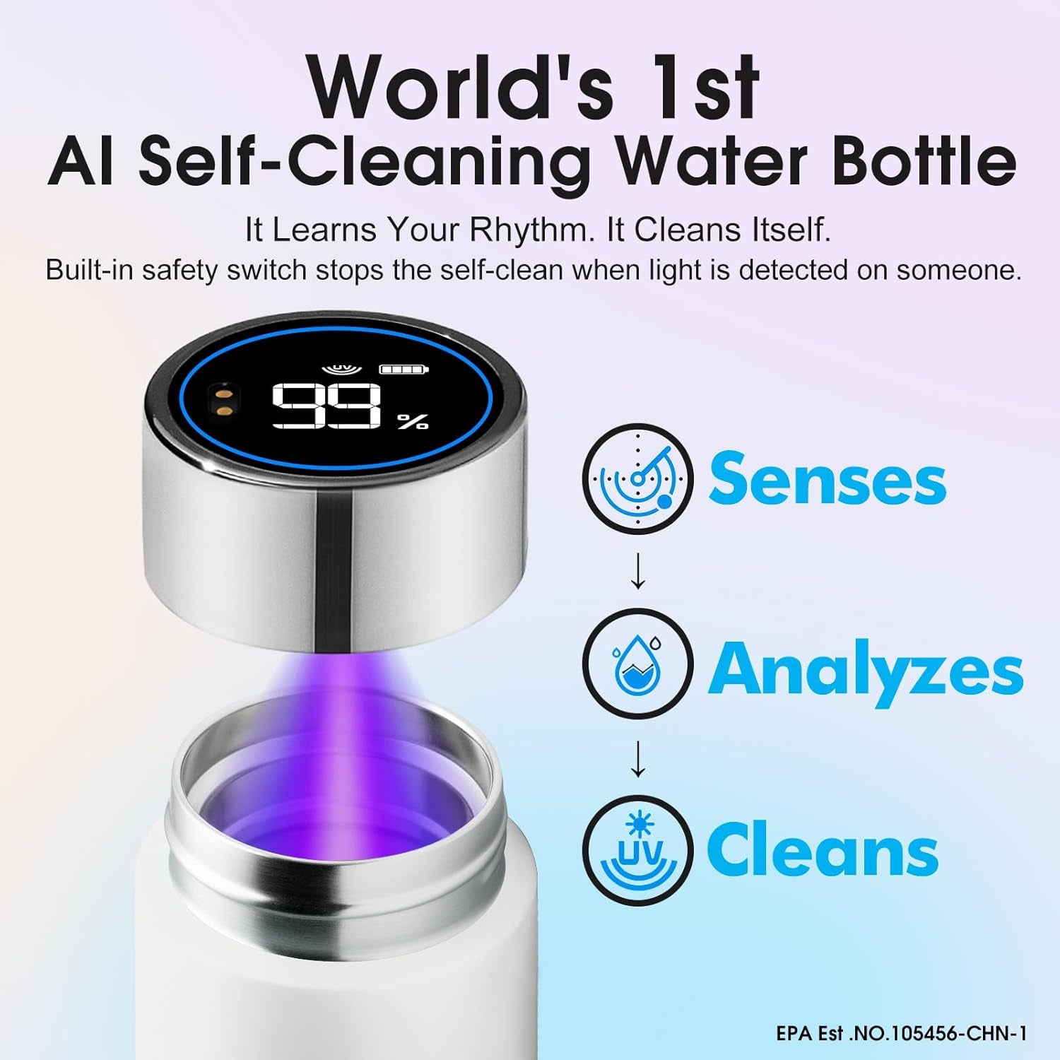 S1 Lite Mini 8.5Oz Insulated Self-Cleaning Water Bottle for Purse | Purse-Ready 8.5Oz Mini Bottle with Auto Self-Cleaning, App & Touchscreen Control, Temp Display and 30-Day Battery Life