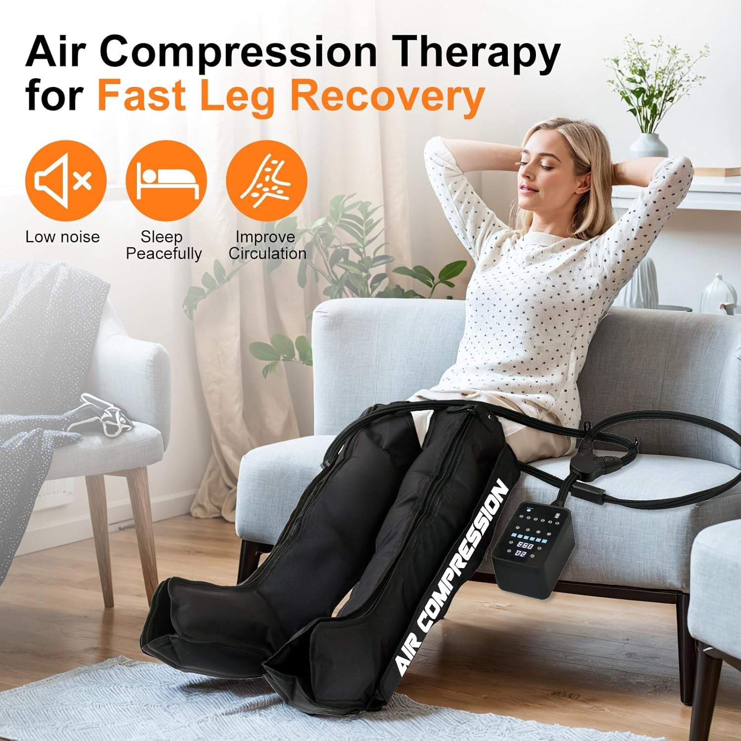 Air Compression Therapy System, Rechargeable Leg Massager, Dynamic Leg Compression Recovery Boots for Fast Recovery and Improved Circulation for Athletes (6 Chamber- L)