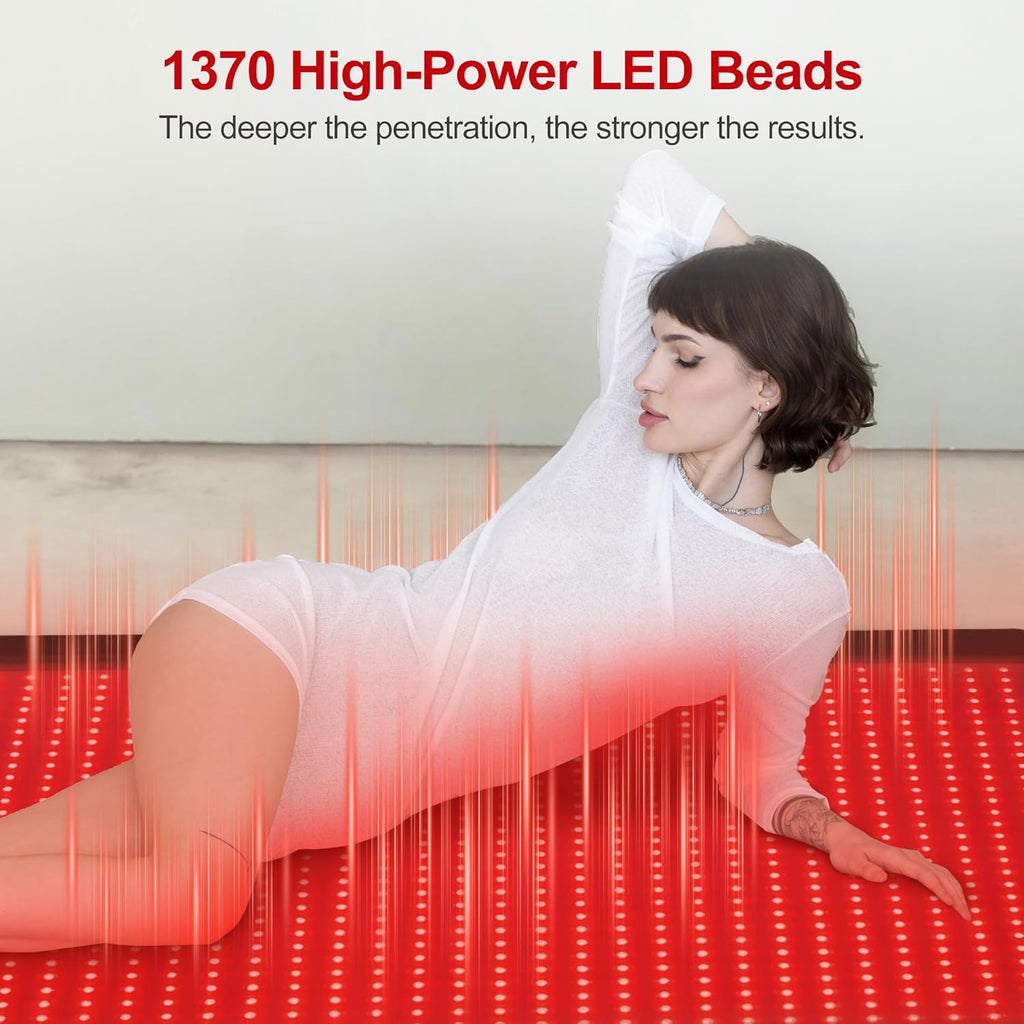 1370 Leds Dual Full Body Red Light Therapy Mat, Red Light Therapy Blanket, 2In1 Leds(660Nm& 850Nm), Premium Leather, Adjustable Timer & Intensity