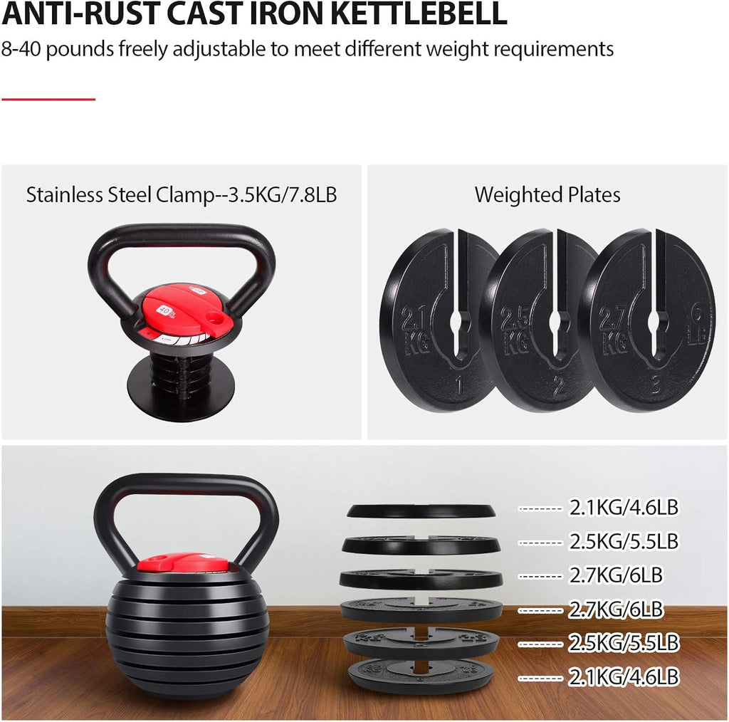 Adjustable Kettlebell Weights Set Cast Iron Exercise Fitness Kettle Ball Grip 5, 8, 9,12Lb Free Weight Men Women Kettlebells for Home Gym Workout Ballistic, Core,Strength Training