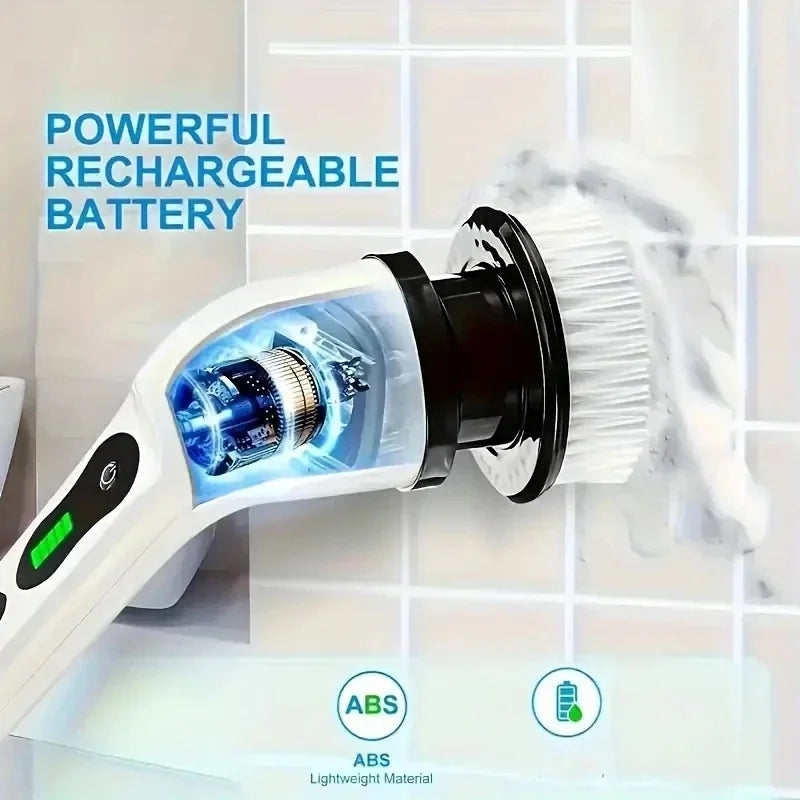 Electric Cleaning Brush, Wireless Electric Rotating Scrubber, 7 Brush Heads and Adjustable Extension Handle, Bathroom Cleaning