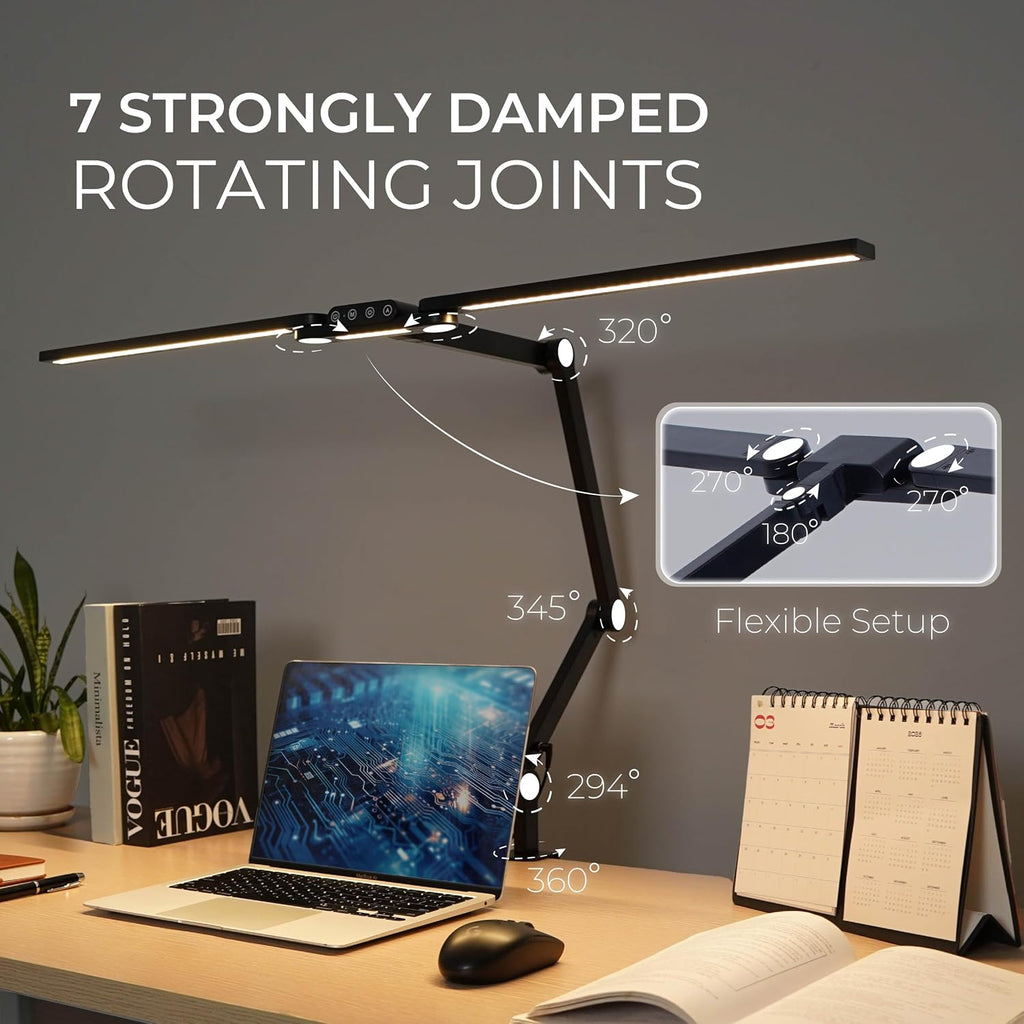 LED Desk Lamp, anti Eyestrain with Blue Light Blocking Glasses Included, 3000K-6500K with Clamp, Architect Style Swing Arm, Wide Monitor Computer Light for Home Office Gift