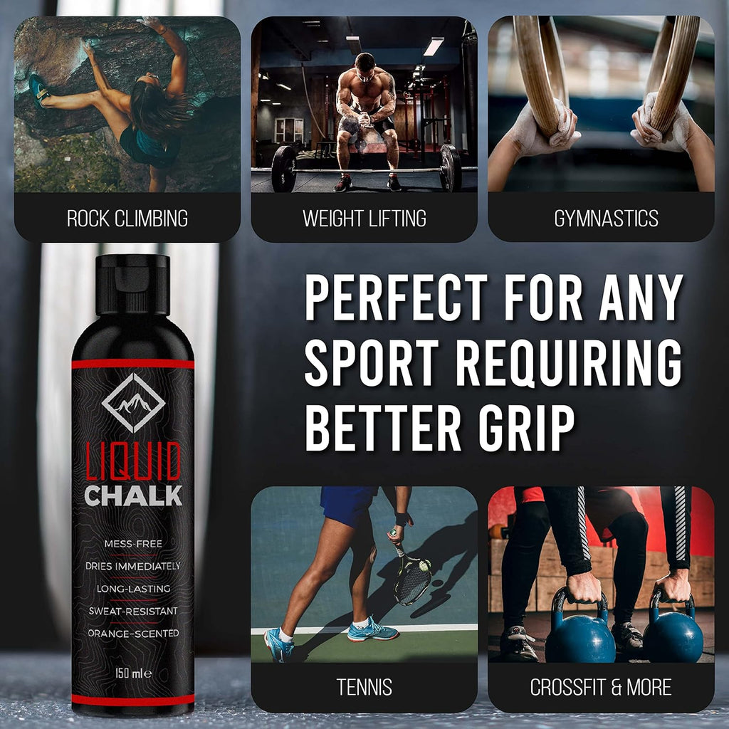 Liquid Chalk for Rock Climbing, Weight Lifting, Gymnastics - Liquid Grip | Climbing Chalk & Lifting Chalk for Weightlifting, Liquid Gym Chalk for Workout Training - Less Chalk, More Grip for Workout