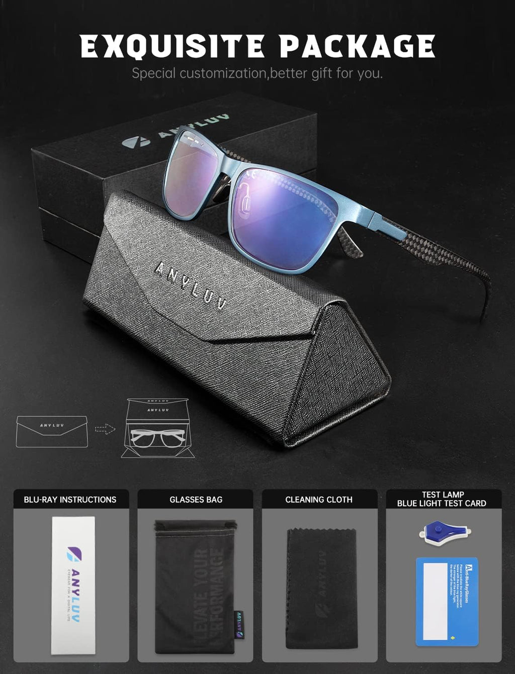 Blue Light Glasses Men, Relieve Eyestrain and Eye Protection, Al-Mg Metal Computer Blue Light Blocking Glasses