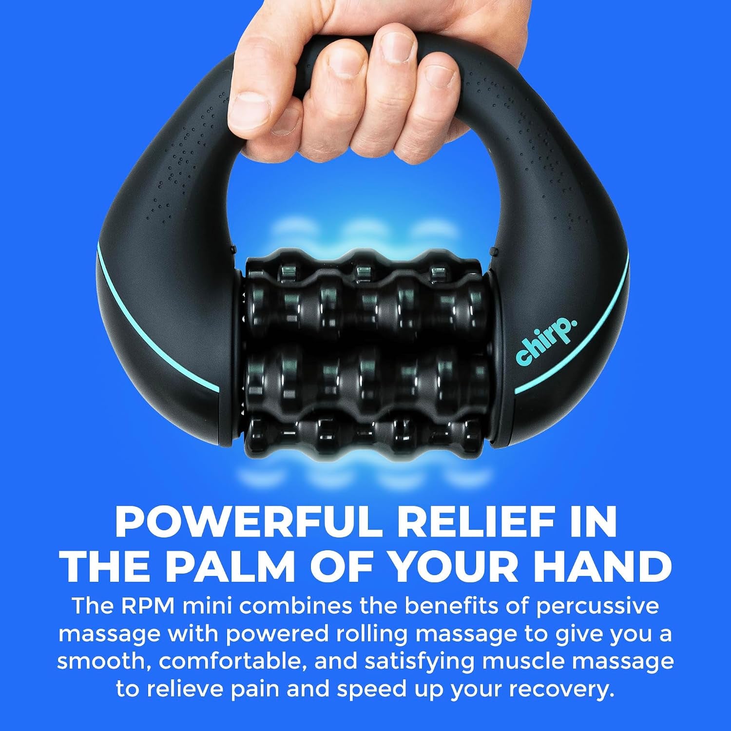 RPM Mini Rolling Percussive Massager, Deep Tissue Muscle Roller | Portable Percussive Massage Roller, Neck and Shoulder Massager, Multi-Grip Handle, Rechargeable, Muscle Recovery