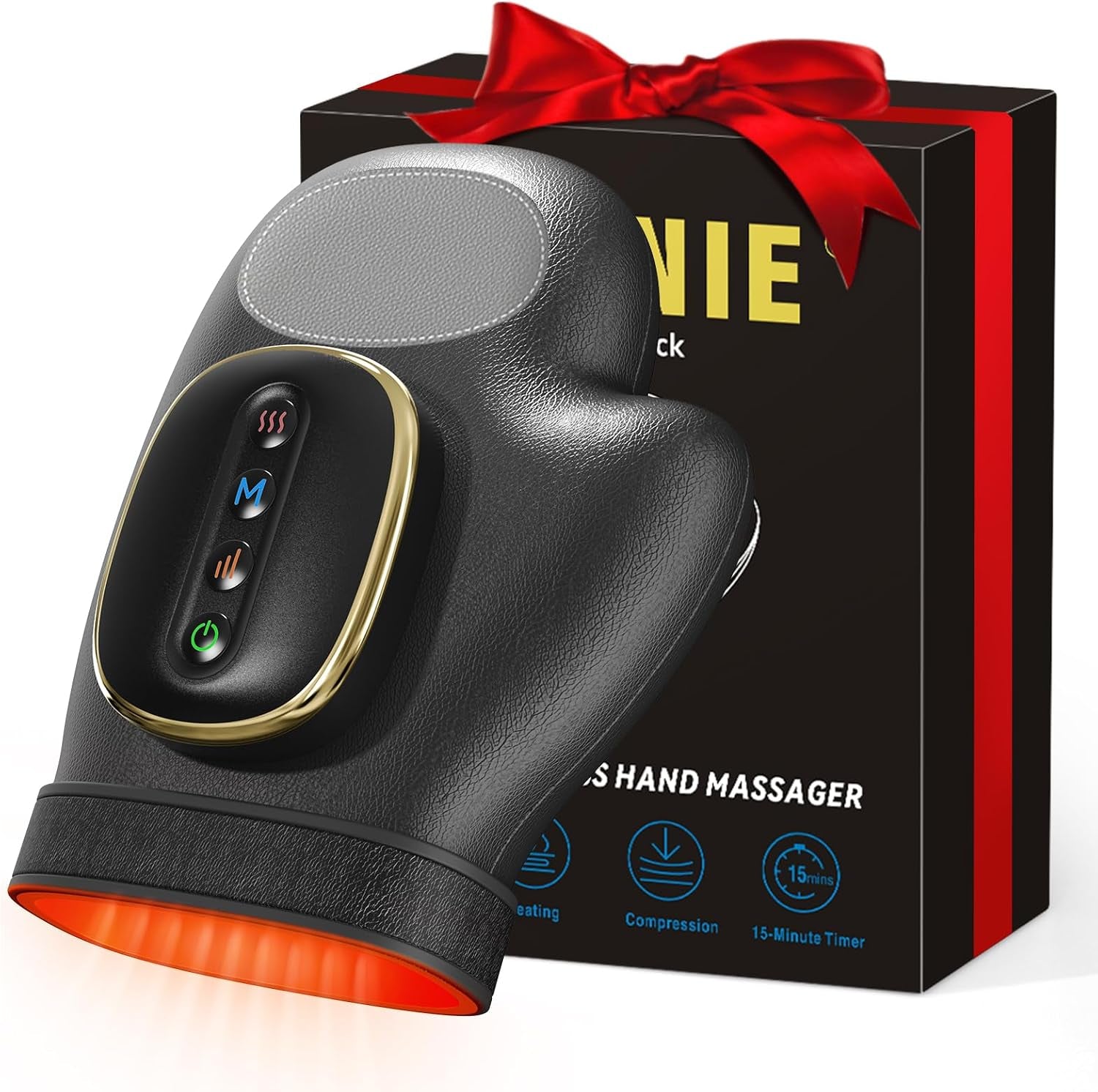 Hand Massager with Heat and Compression, Cordless, Black | Large Hand Chamber, with 3 Modes, 5 Intensity & 3 Heat Therapy for Arthritis Carpal Tunnel Pain Relief, Gift for Women Men