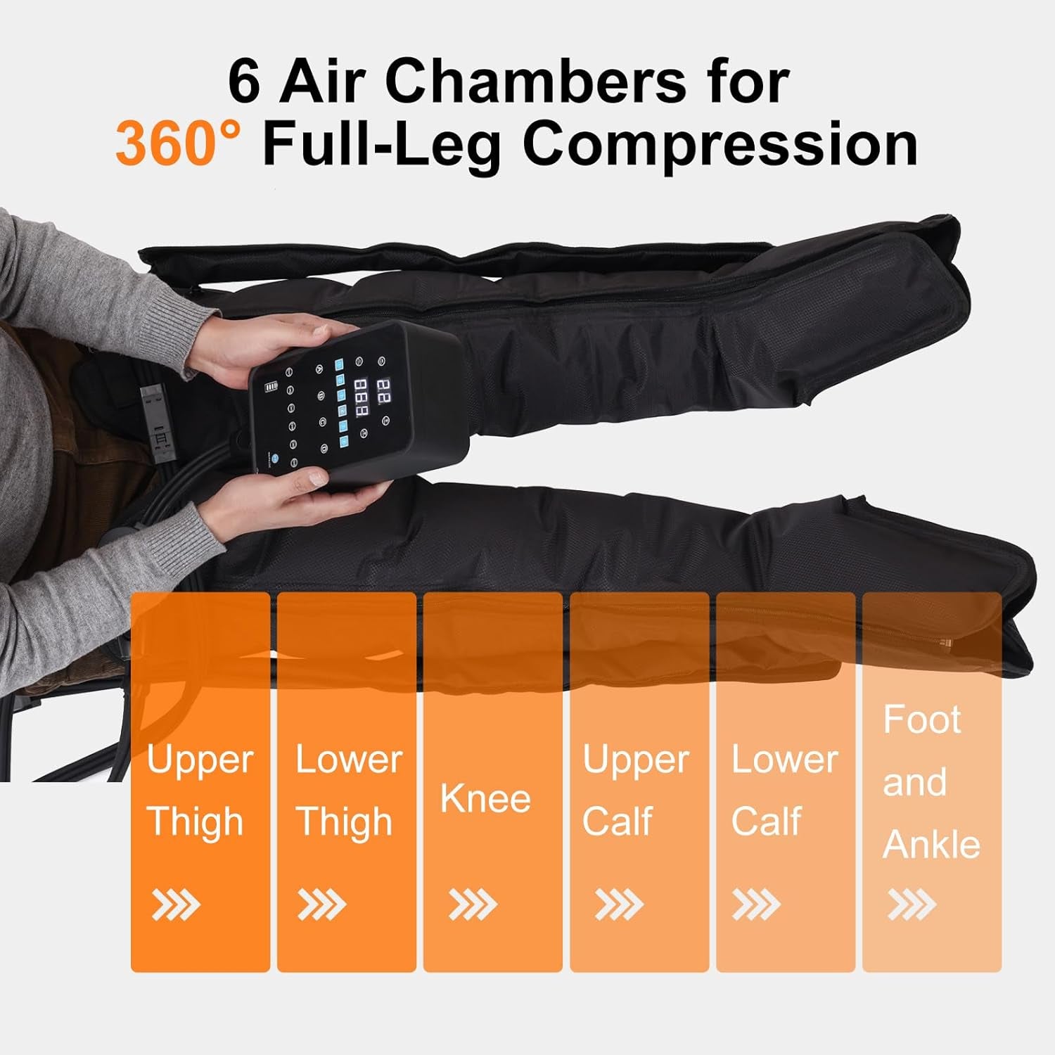 Air Compression Therapy System, Rechargeable Leg Massager, Dynamic Leg Compression Recovery Boots for Fast Recovery and Improved Circulation for Athletes (6 Chamber- L)