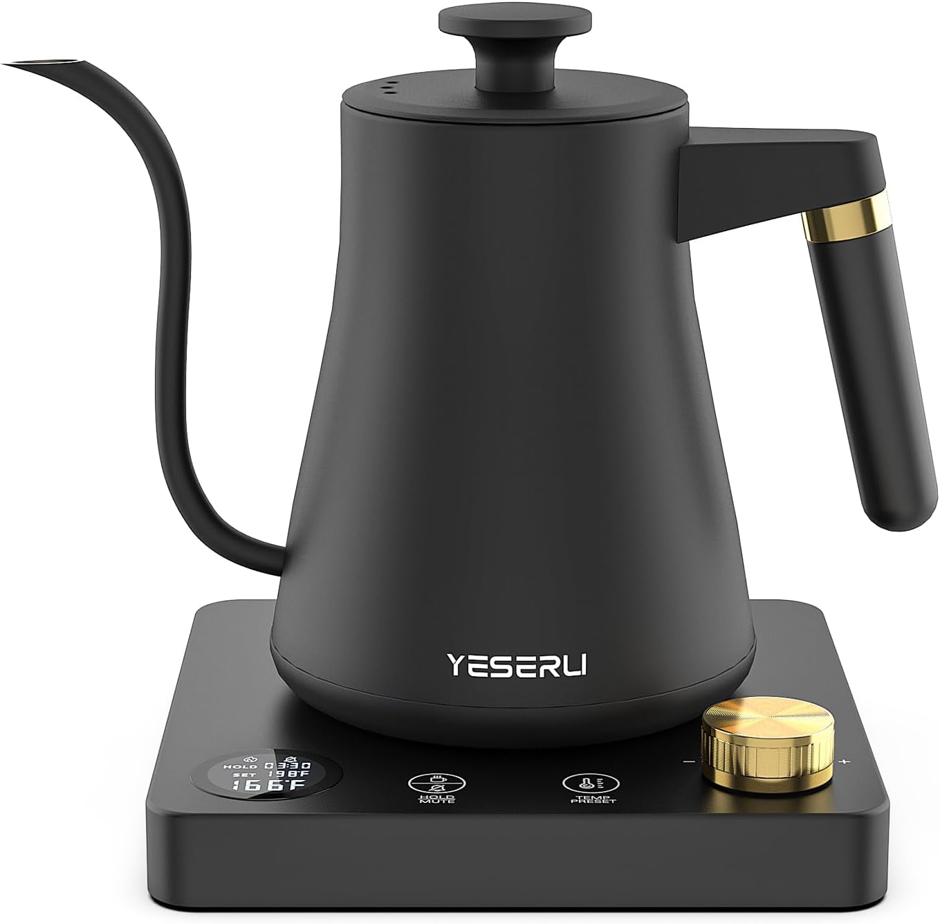 1200W Gooseneck Kettle with ±1℉ Temperature Control,Pour over Electric Kettle for Coffee & Tea,Digital Display,4 Temp Preset,12H Keep Warm,100% Stainless Steel,Rapid Heating,1L,Matte Black