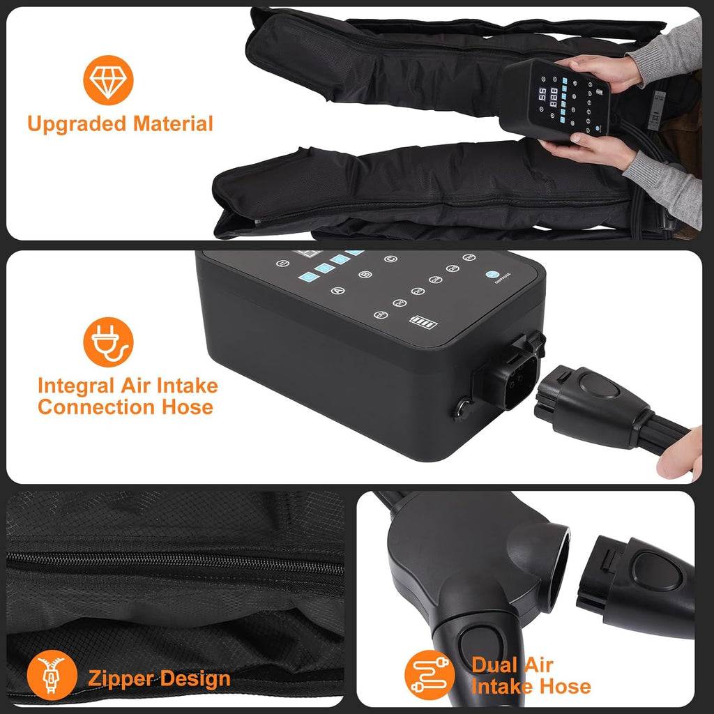 Air Compression Therapy System, Rechargeable Leg Massager, Dynamic Leg Compression Recovery Boots for Fast Recovery and Improved Circulation for Athletes (6 Chamber- L)