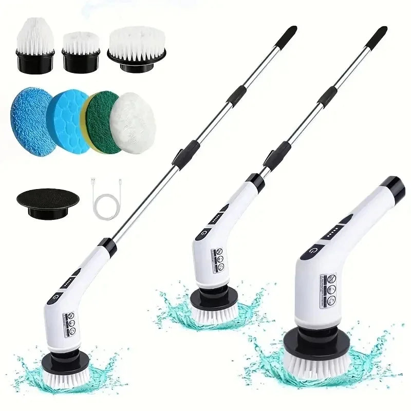 Electric Cleaning Brush, Wireless Electric Rotating Scrubber, 7 Brush Heads and Adjustable Extension Handle, Bathroom Cleaning