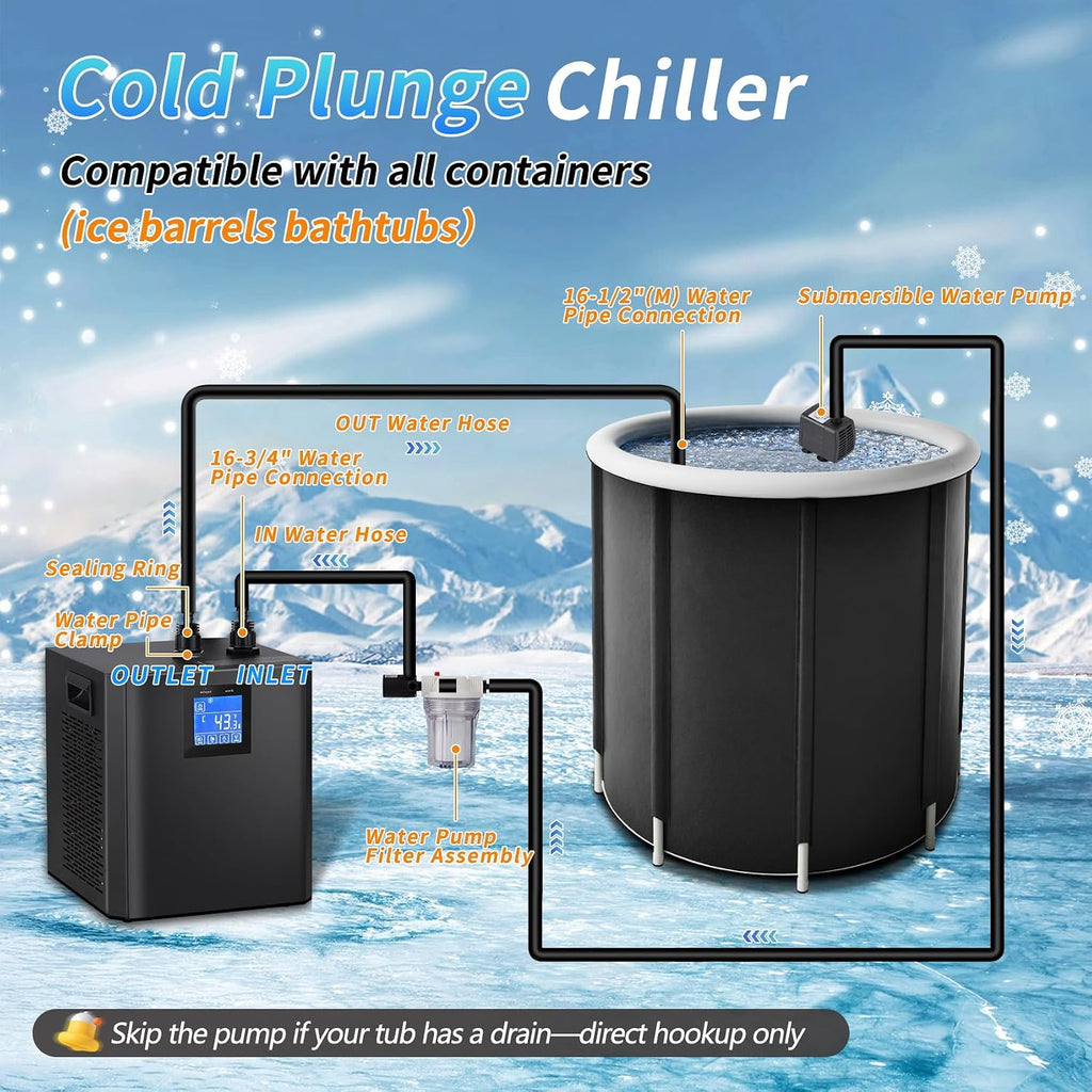 𝙐𝙥𝙜𝙧𝙖𝙙𝙚 Ice Bath Water Chiller, 1/3 HP Water Chiller for Cold Plunge Tubs, with Pump, External Filter and Filter Media, Remote Control, for Home and Professional Use