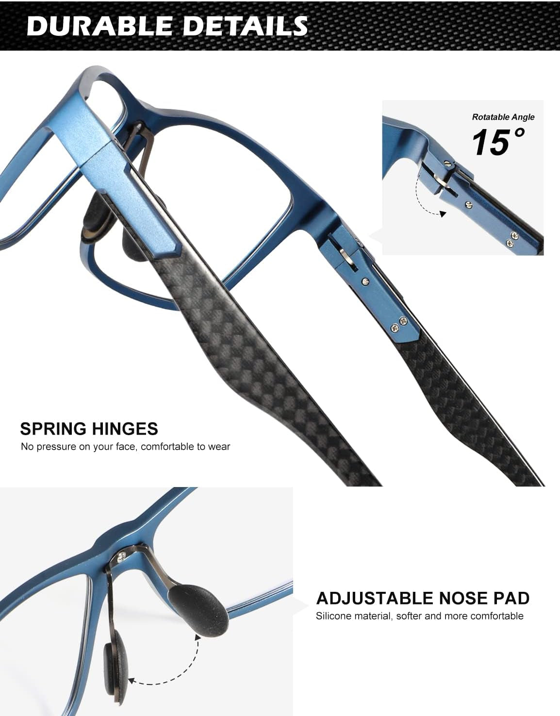 Blue Light Glasses Men, Relieve Eyestrain and Eye Protection, Al-Mg Metal Computer Blue Light Blocking Glasses