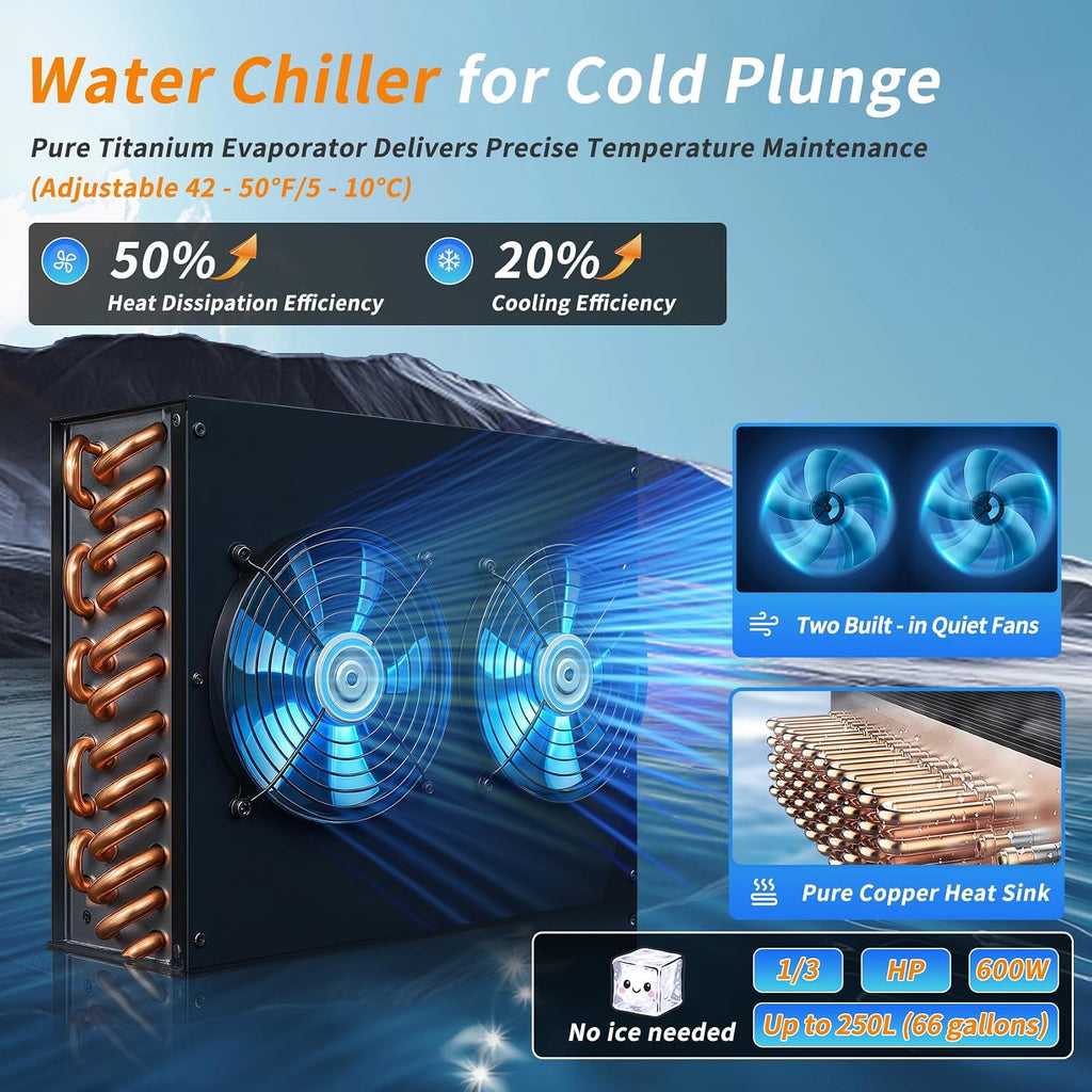 𝙐𝙥𝙜𝙧𝙖𝙙𝙚 Ice Bath Water Chiller, 1/3 HP Water Chiller for Cold Plunge Tubs, with Pump, External Filter and Filter Media, Remote Control, for Home and Professional Use