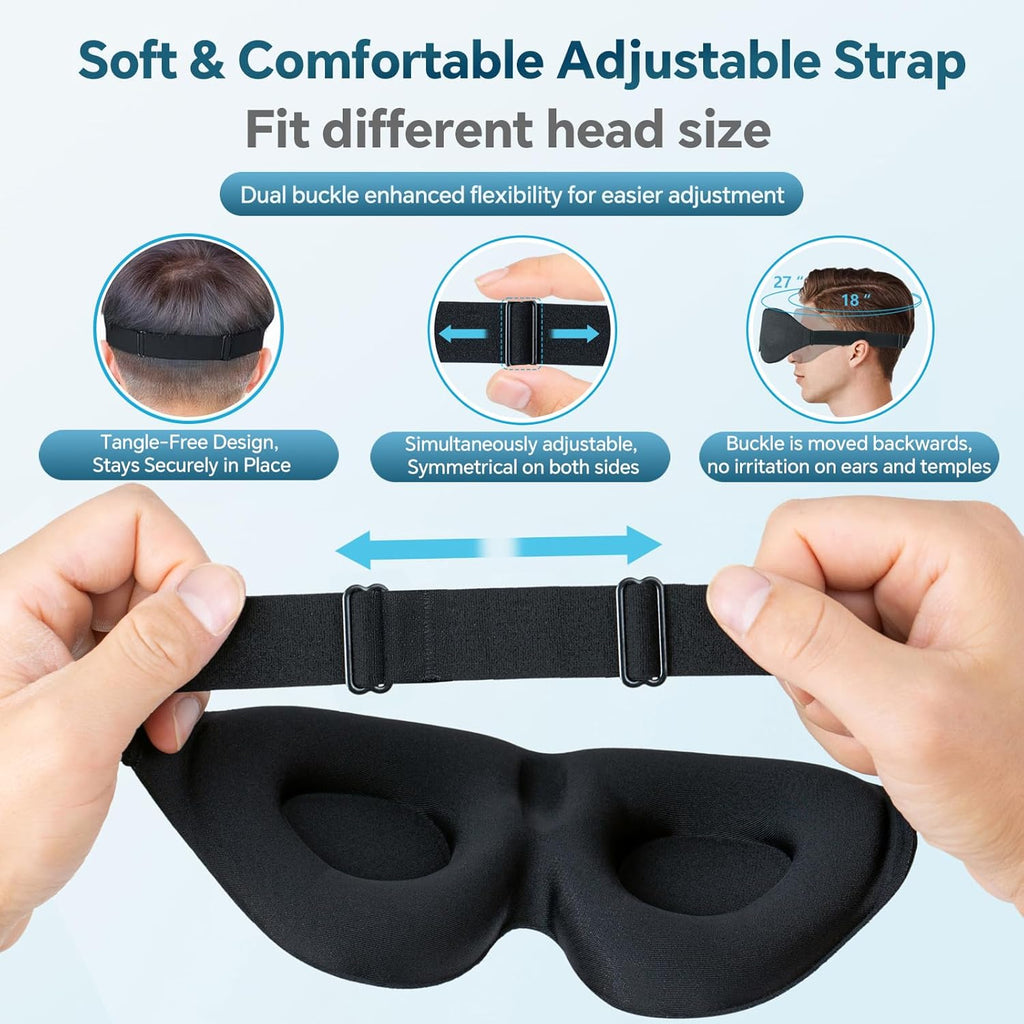 Sleep Mask for Side Sleeper, Light Blocking Eye Mask for Women Men | 3D Contoured Night Blindfold, Luxury Sleeping Eye Cover, Adjustable Strap, Eyeshade for Travel Nap, Flight Essentials, Black