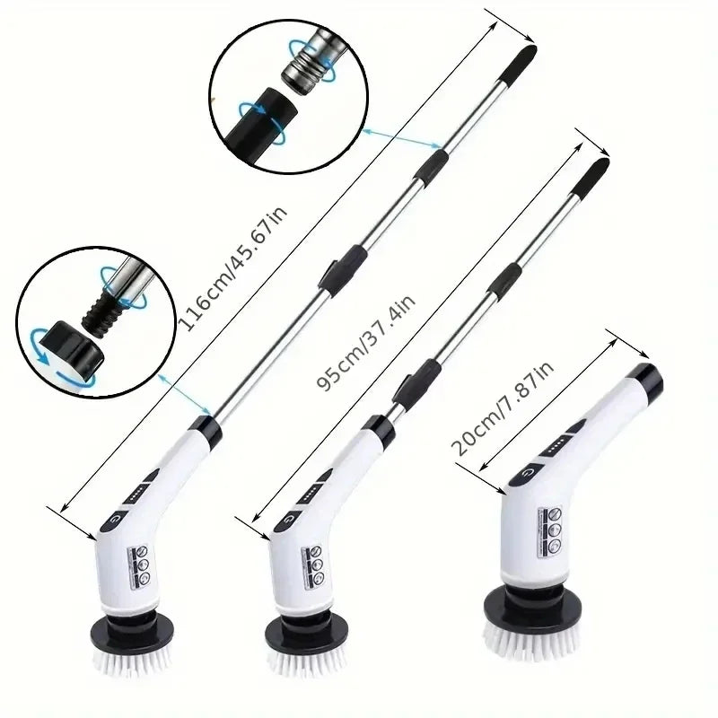 Electric Cleaning Brush, Wireless Electric Rotating Scrubber, 7 Brush Heads and Adjustable Extension Handle, Bathroom Cleaning