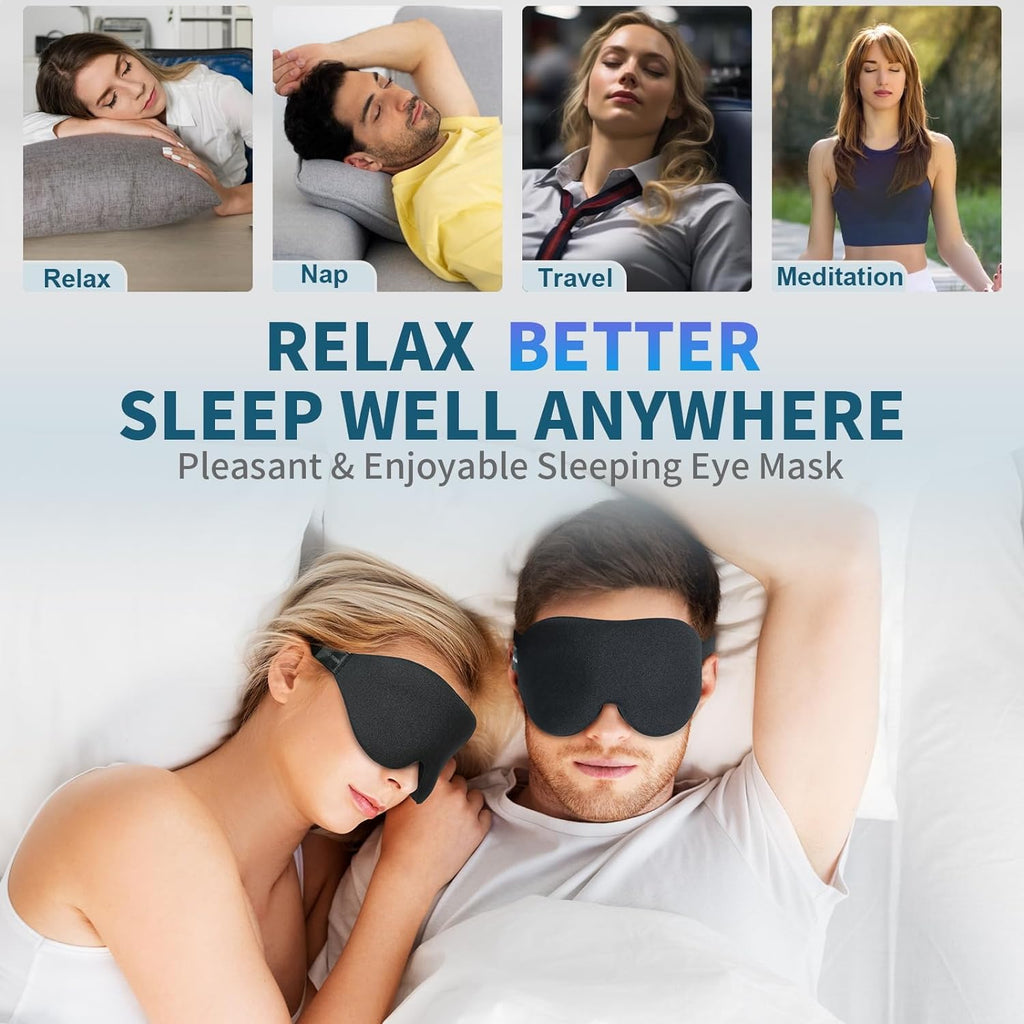 Sleep Mask for Side Sleeper, Light Blocking Eye Mask for Women Men | 3D Contoured Night Blindfold, Luxury Sleeping Eye Cover, Adjustable Strap, Eyeshade for Travel Nap, Flight Essentials, Black