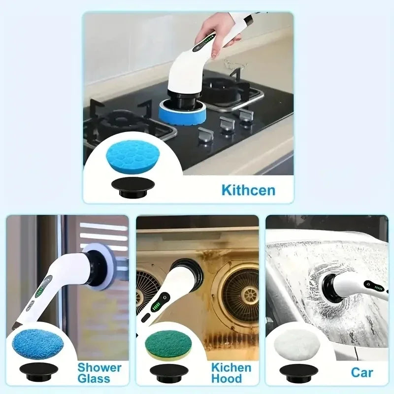 Electric Cleaning Brush, Wireless Electric Rotating Scrubber, 7 Brush Heads and Adjustable Extension Handle, Bathroom Cleaning
