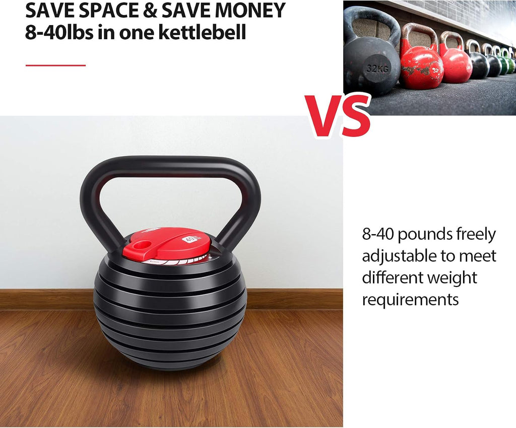 Adjustable Kettlebell Weights Set Cast Iron Exercise Fitness Kettle Ball Grip 5, 8, 9,12Lb Free Weight Men Women Kettlebells for Home Gym Workout Ballistic, Core,Strength Training