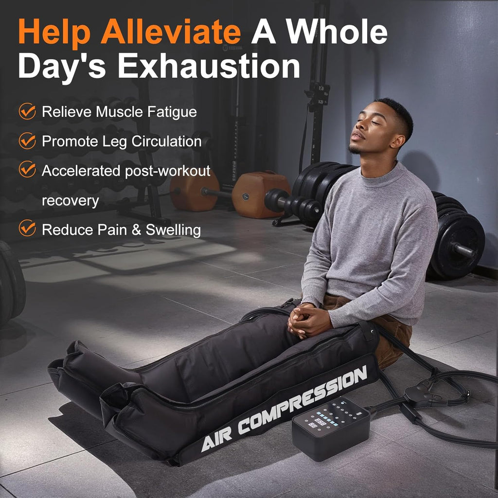 Air Compression Therapy System, Rechargeable Leg Massager, Dynamic Leg Compression Recovery Boots for Fast Recovery and Improved Circulation for Athletes (6 Chamber- L)
