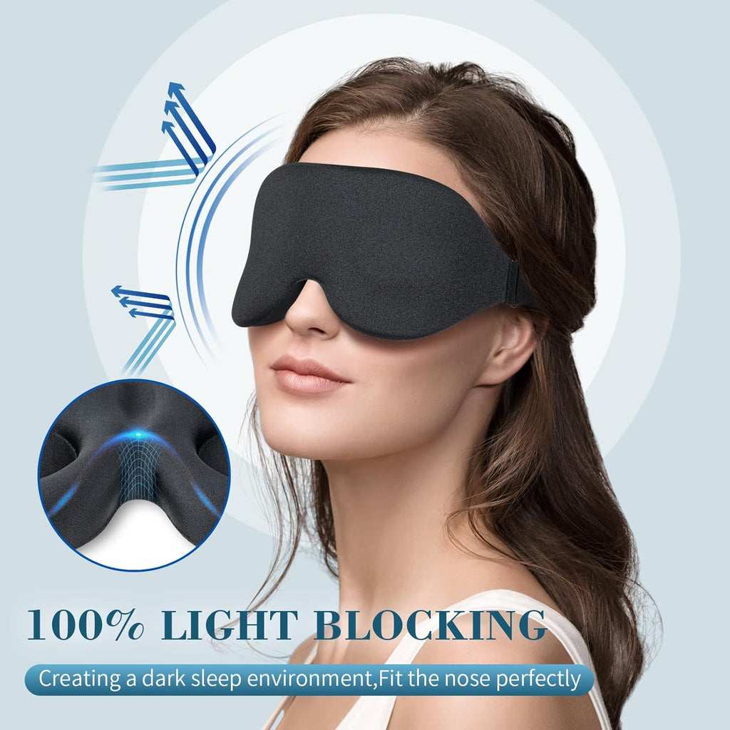 Sleep Mask for Side Sleeper, Light Blocking Eye Mask for Women Men | 3D Contoured Night Blindfold, Luxury Sleeping Eye Cover, Adjustable Strap, Eyeshade for Travel Nap, Flight Essentials, Black