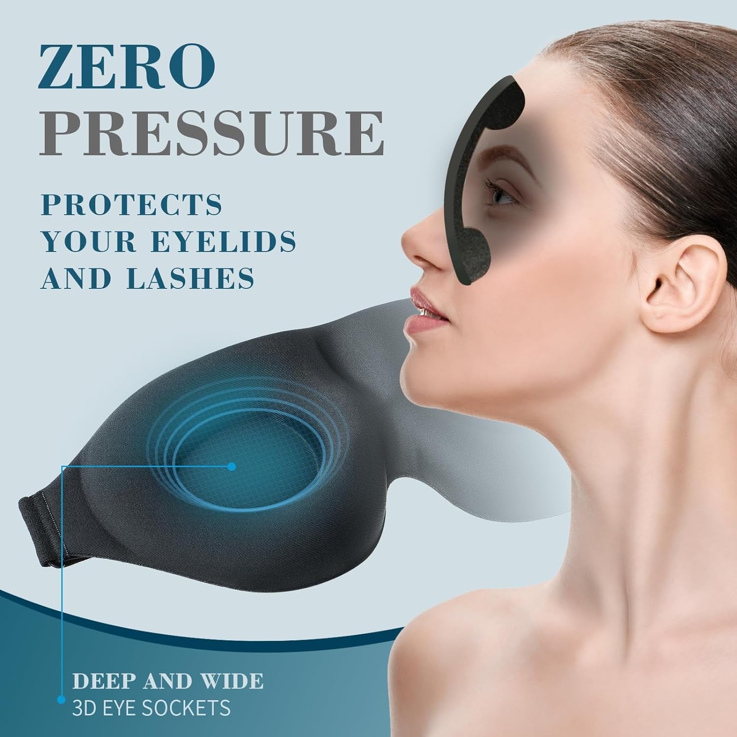 Sleep Mask for Side Sleeper, Light Blocking Eye Mask for Women Men | 3D Contoured Night Blindfold, Luxury Sleeping Eye Cover, Adjustable Strap, Eyeshade for Travel Nap, Flight Essentials, Black