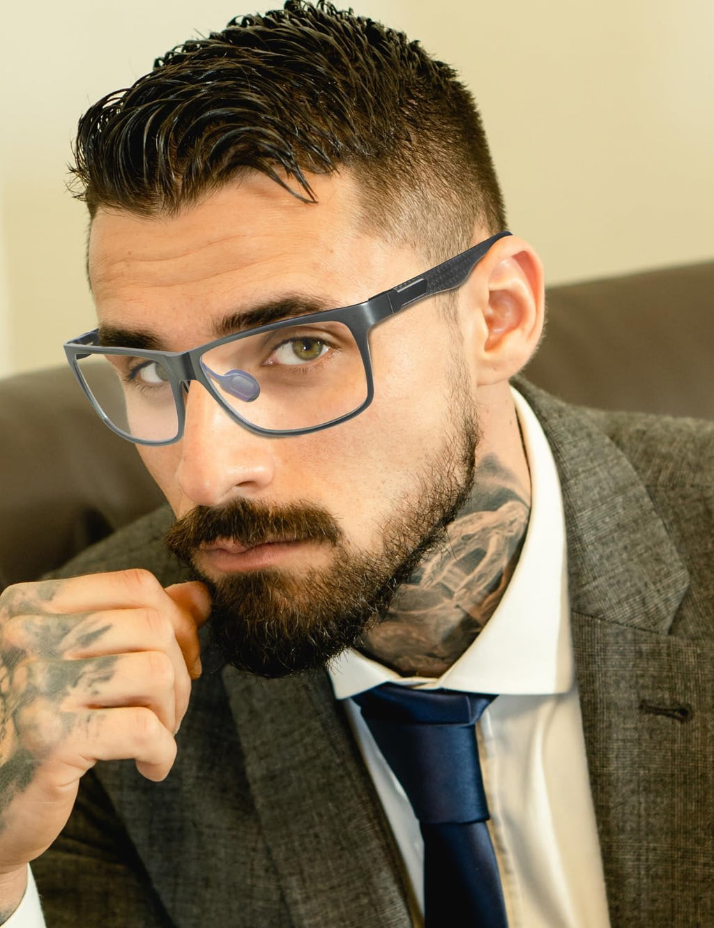 Blue Light Glasses Men, Relieve Eyestrain and Eye Protection, Al-Mg Metal Computer Blue Light Blocking Glasses