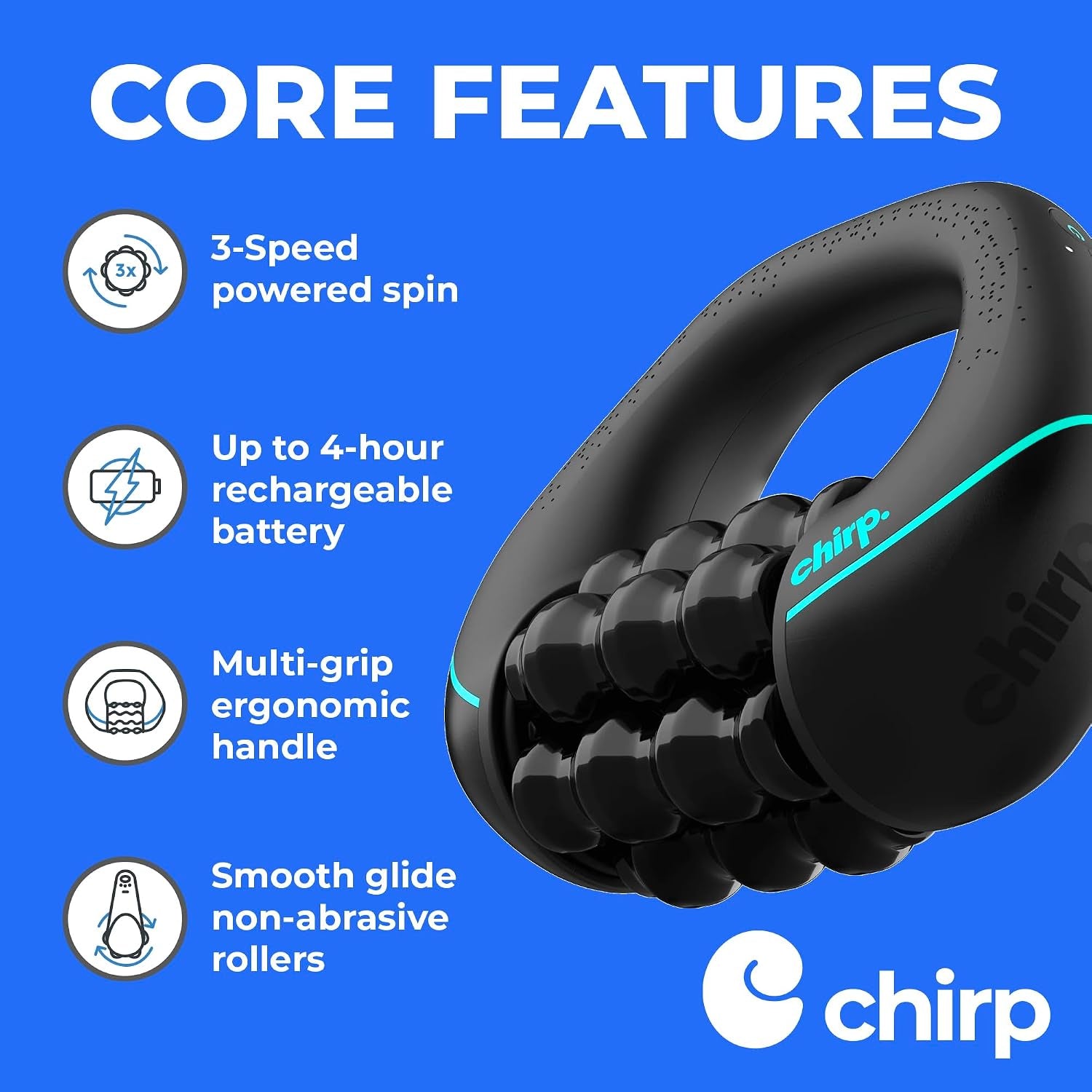 RPM Mini Rolling Percussive Massager, Deep Tissue Muscle Roller | Portable Percussive Massage Roller, Neck and Shoulder Massager, Multi-Grip Handle, Rechargeable, Muscle Recovery