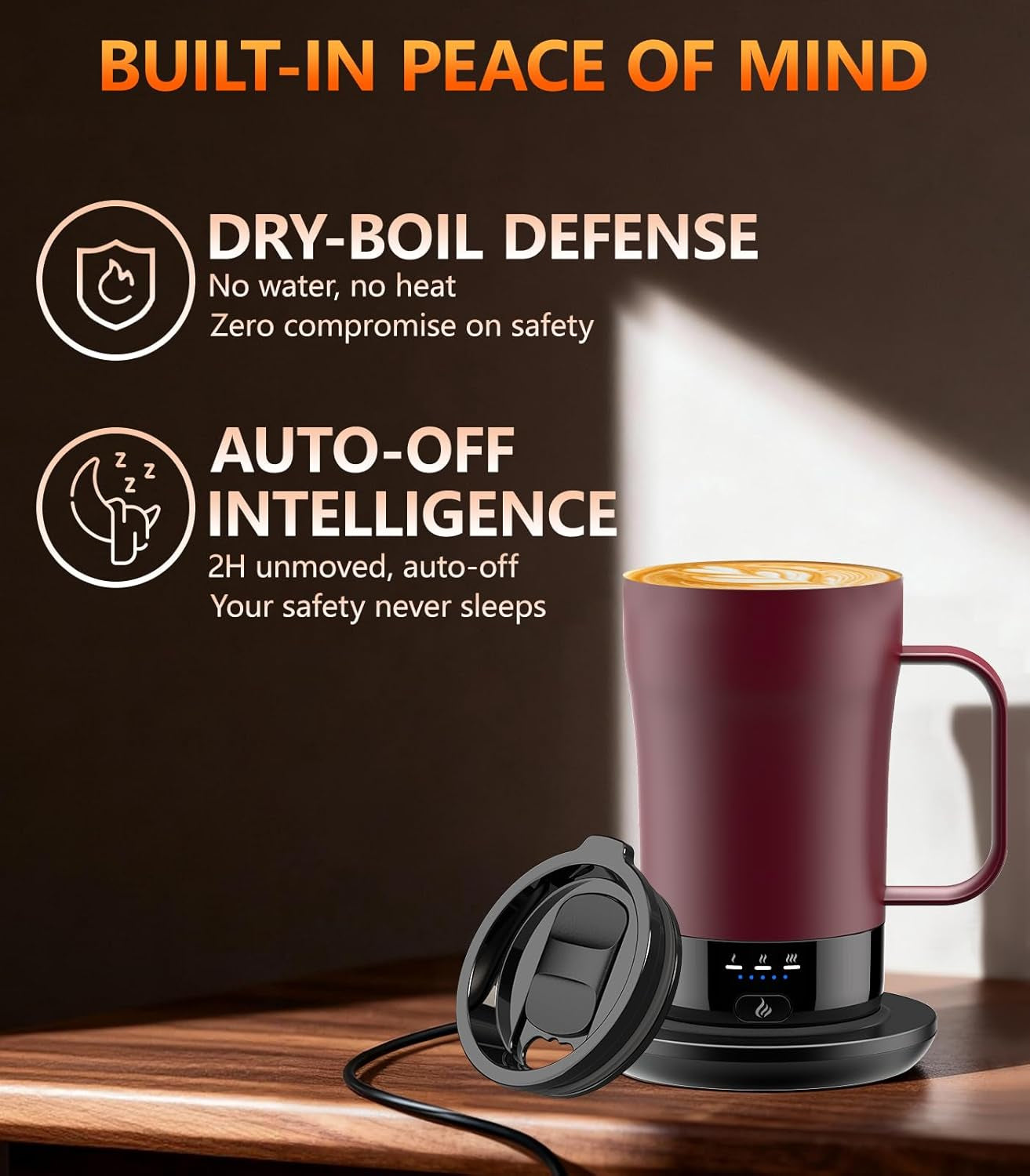 Self-Heating Coffee Mug, 14Oz Heated Coffee Mug - Rechargeable Temperature Control Coffee Mug Keep Coffee Hot, Smart Mug Great Gift for Coffee Lovers & Slow Sippers