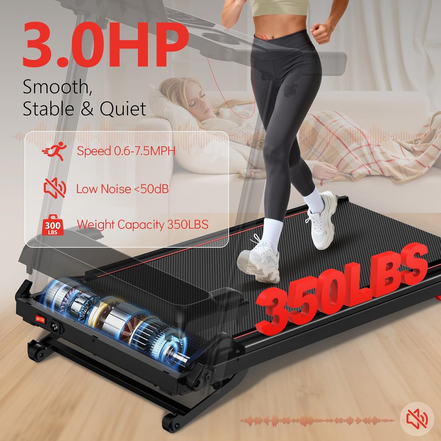 Foldable Walking Pad Treadmill with 0-15% Auto Incline for Home | 0.6-7.5MPH, with Handle Bar, Compact, Portable, 350Lbs Capacity, 3.0HP Low Noise, Running Machine