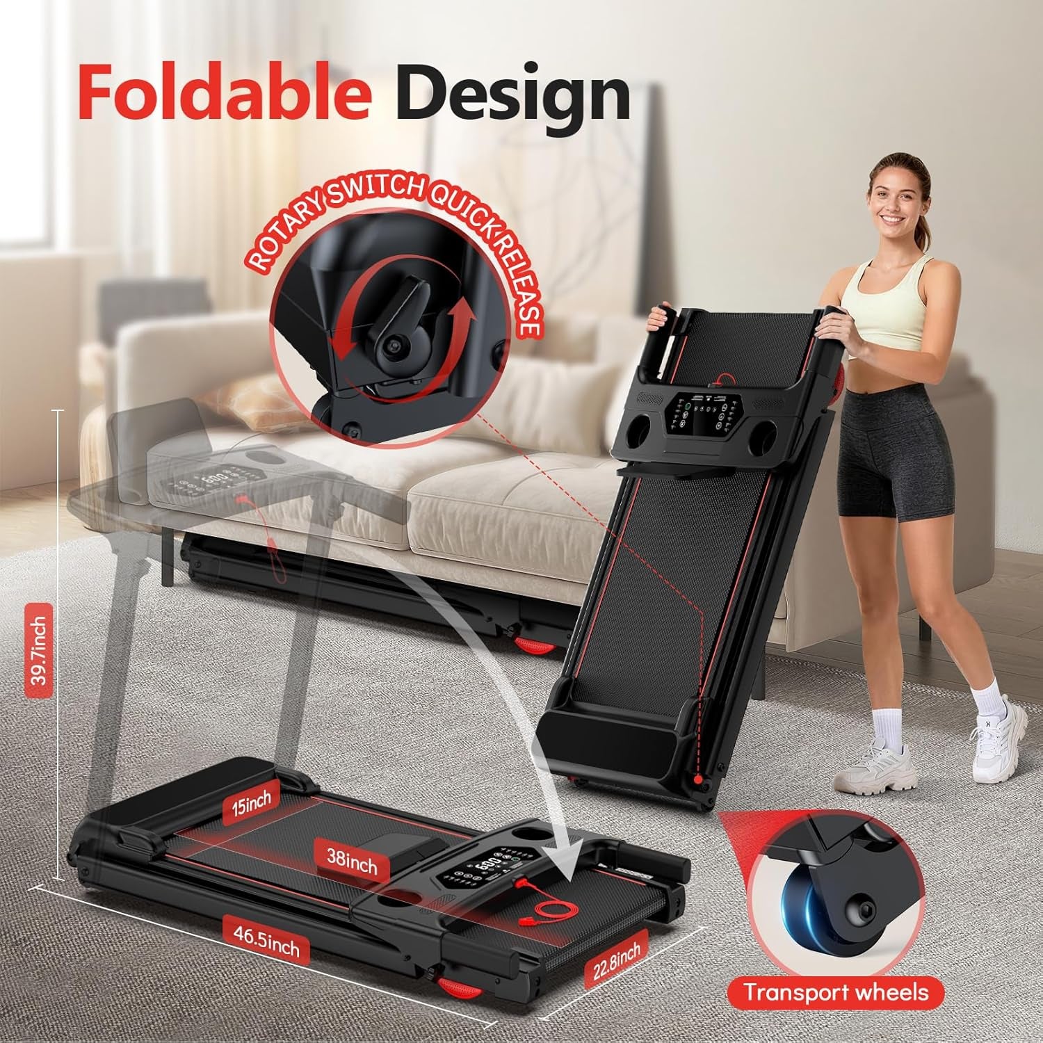 Foldable Walking Pad Treadmill with 0-15% Auto Incline for Home | 0.6-7.5MPH, with Handle Bar, Compact, Portable, 350Lbs Capacity, 3.0HP Low Noise, Running Machine