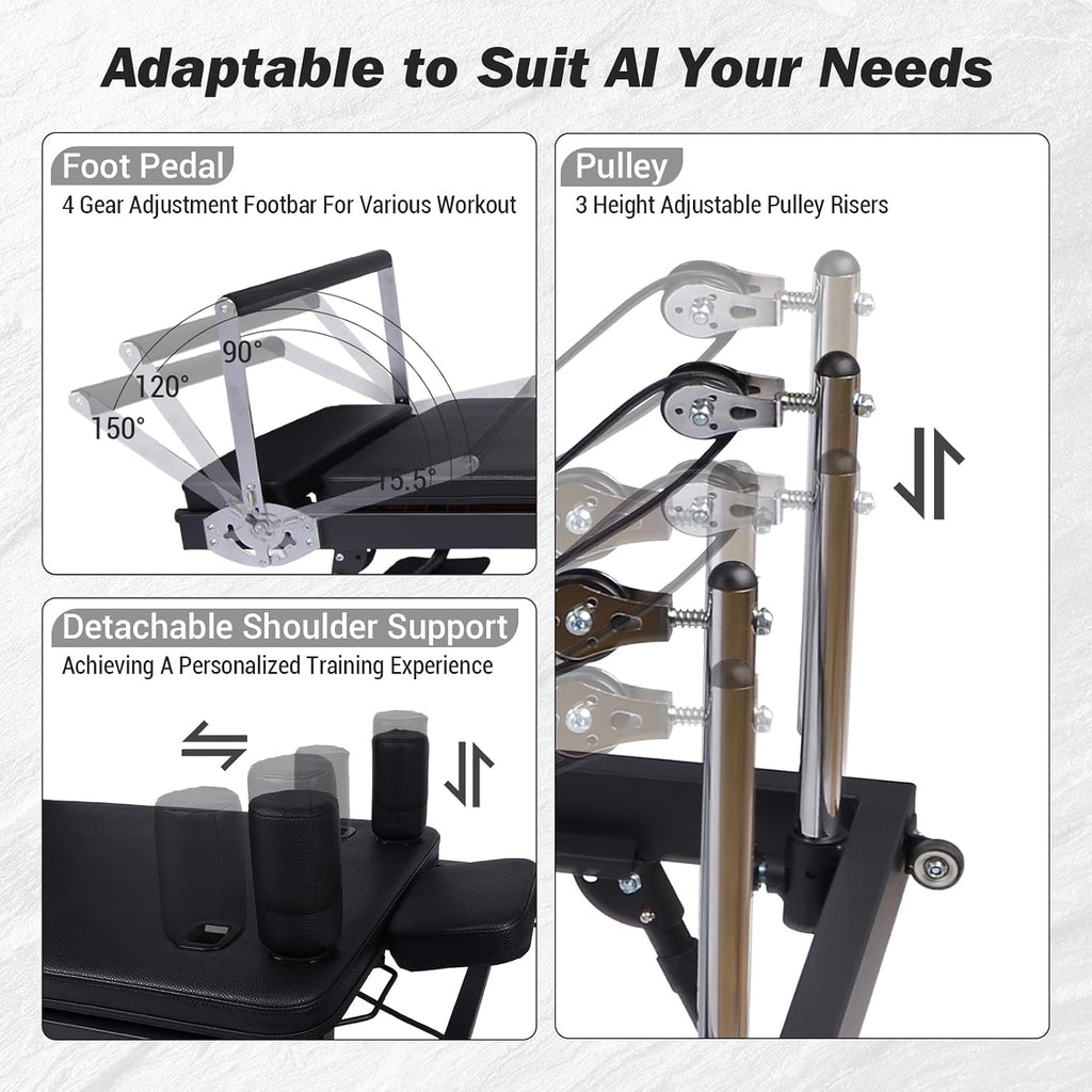 Pilates Reformer Machine for Home, 91" Foldable Pilates Reformer with High & Low Modes, 3-In-1 Reformer Pilates Equipment with Springs, Resistance Cords,