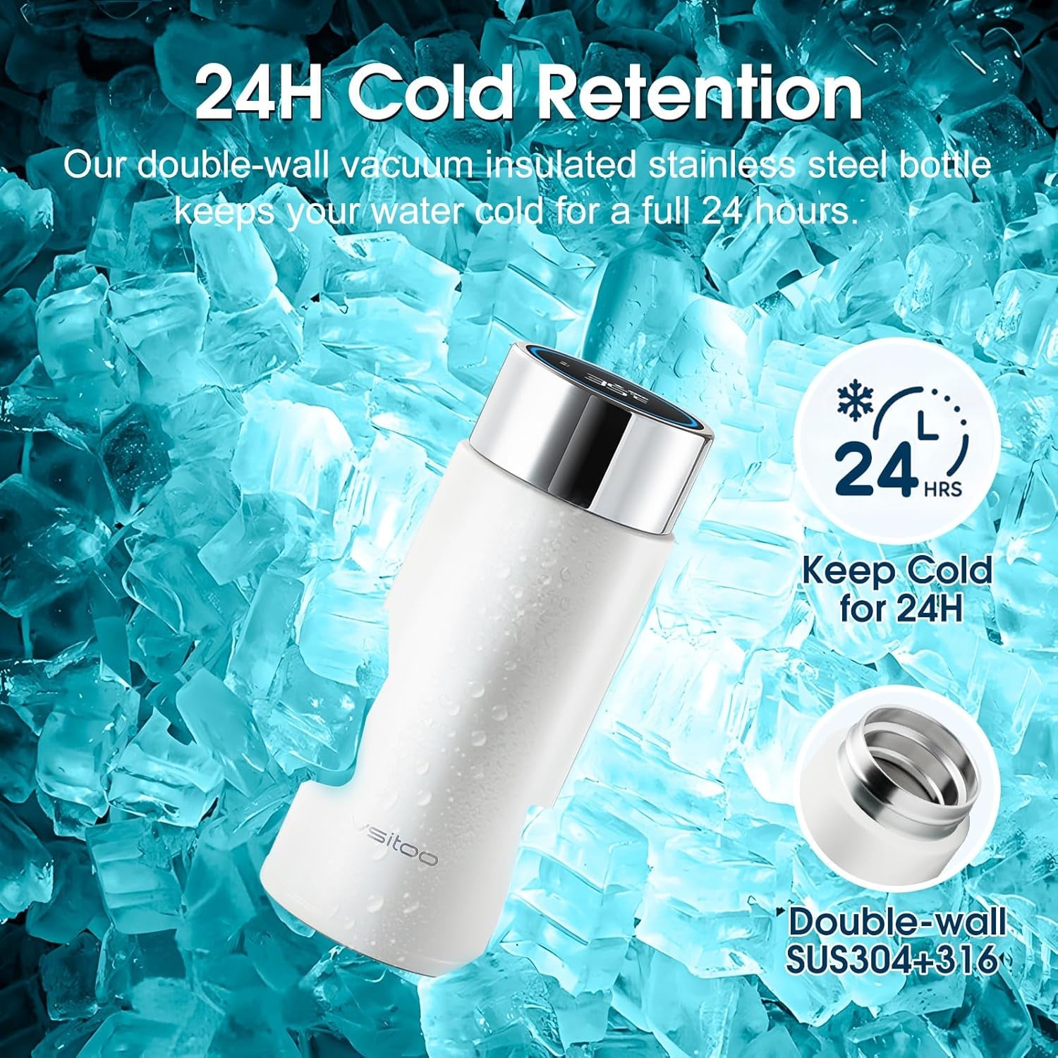S1 Lite Mini 8.5Oz Insulated Self-Cleaning Water Bottle for Purse | Purse-Ready 8.5Oz Mini Bottle with Auto Self-Cleaning, App & Touchscreen Control, Temp Display and 30-Day Battery Life