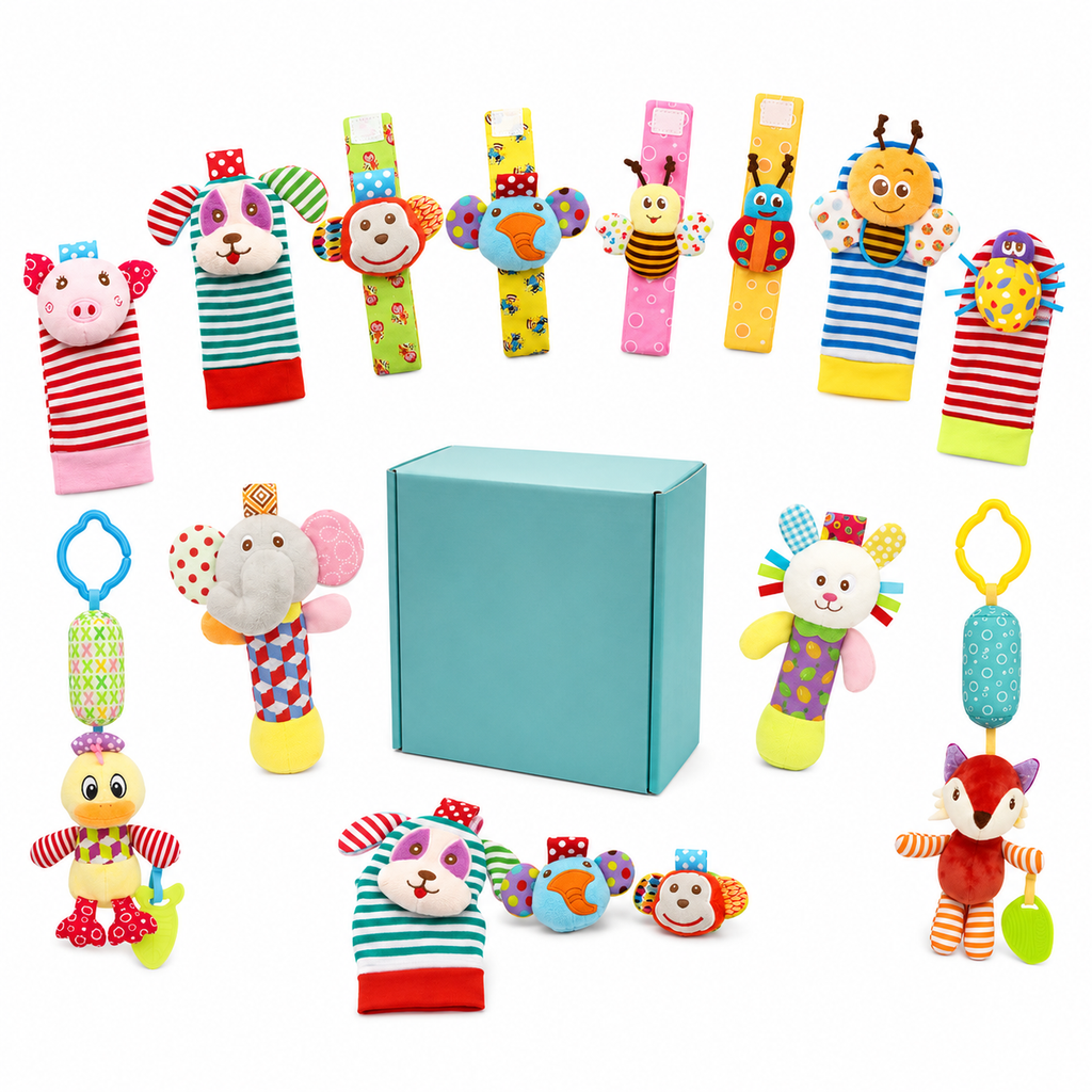 Wrist Rattles Foot Finder Rattle Sock Baby Toy, Hanging Rattle Toy, Hand Bracelet Rattle, Feet Leg Ankle Socks, Activity Rattle Present Gift for Newborn Infant Babies Boy Girl-12Pcs A