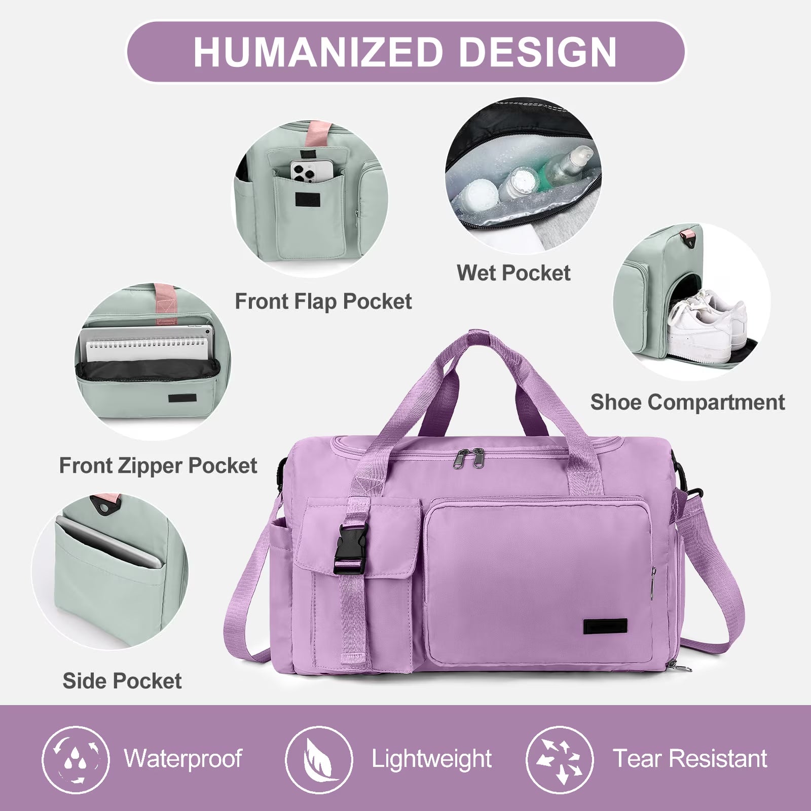 Duffel Bag 4 in 1 Travel Backpack Duffle Bag Weekender Bags for Women Gym Bag with Shoe and Wet Compartment Carry on Dance Bag