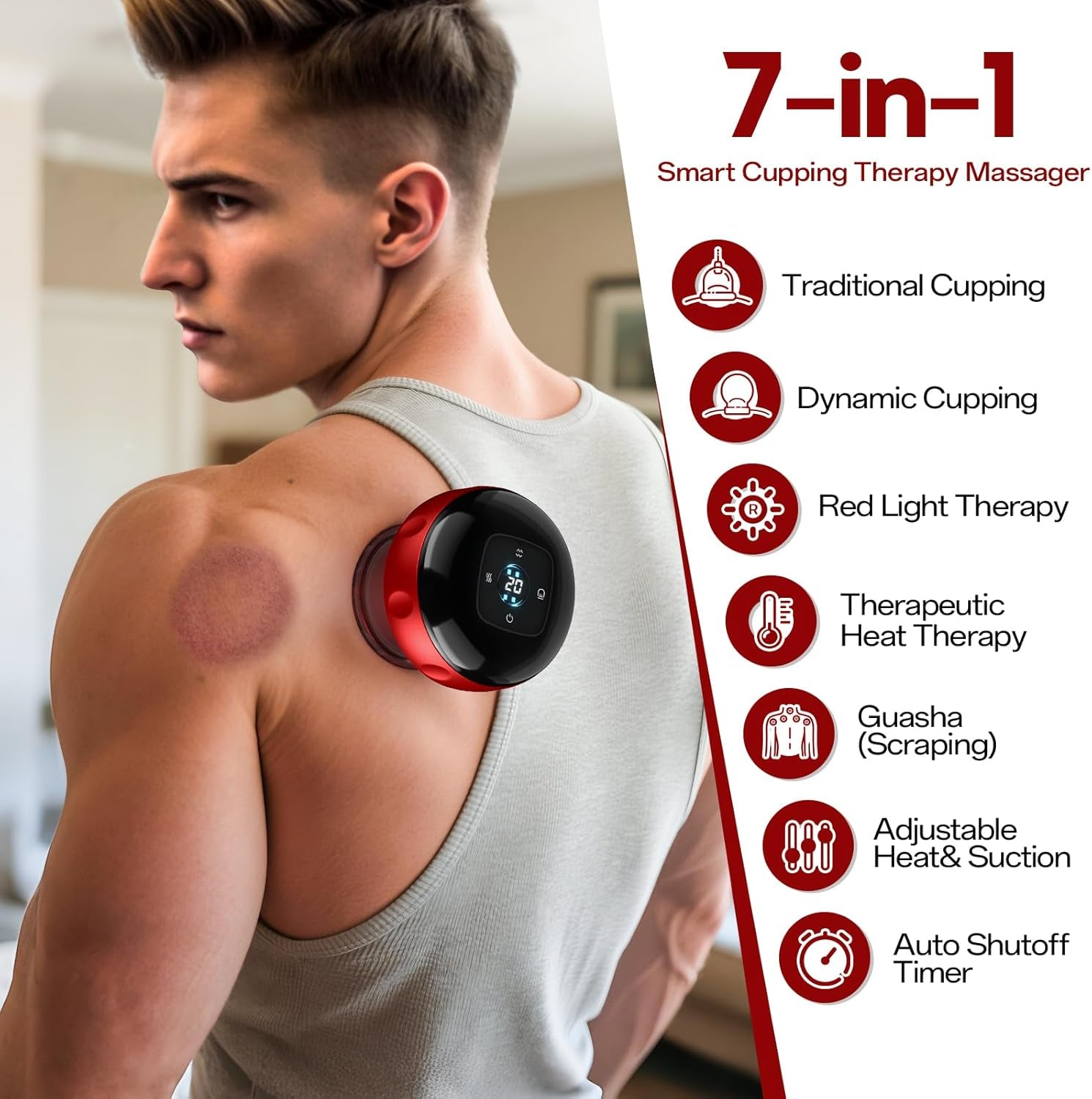 2 Pack Cupping Set, 7-In-1 Smart Cupping Therapy Massager. Red Light Cupping Therapy Set with 2 Modes for Targeted Muscle Soreness,Tighter Skin,Cupping Kit with 20 Levels Suction and Heat and Gua Sha