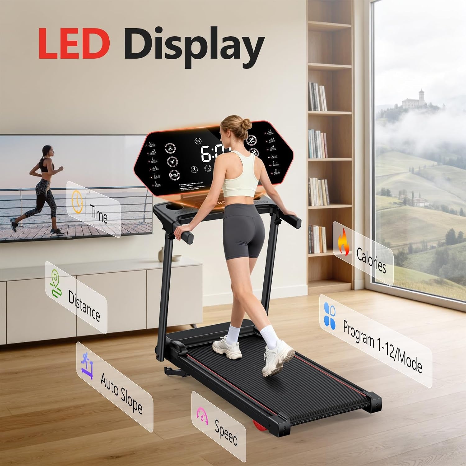 Foldable Walking Pad Treadmill with 0-15% Auto Incline for Home | 0.6-7.5MPH, with Handle Bar, Compact, Portable, 350Lbs Capacity, 3.0HP Low Noise, Running Machine