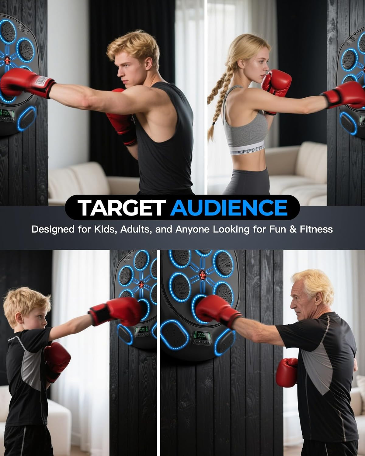 Smart Music Boxing Machine | 8 Target&Interactive Punching Trainer | ABS+EVA+PC Durable Construction | 5 Sensor Chips for Fast Punch Response | Secure Wall Mount | Fun Workout for Kids & Adults