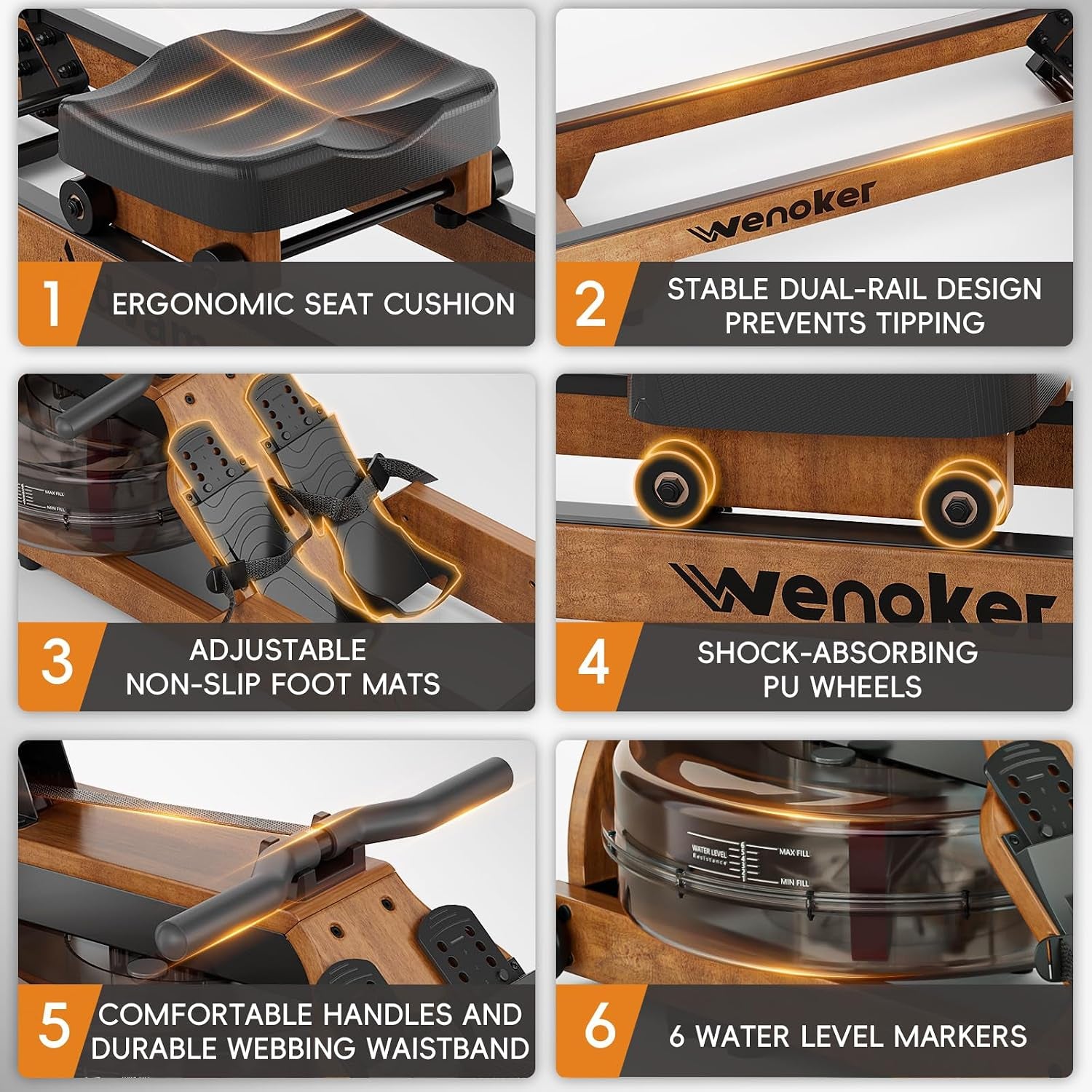 Water Rowing Machine for Home Use,  Wooden Foldable Rower Machine with Dedicated Monitor & Bluetooth APP, Large Water Tank & Comfortable Seat for Immersive Water Rower, 350LBS Weight Capacity
